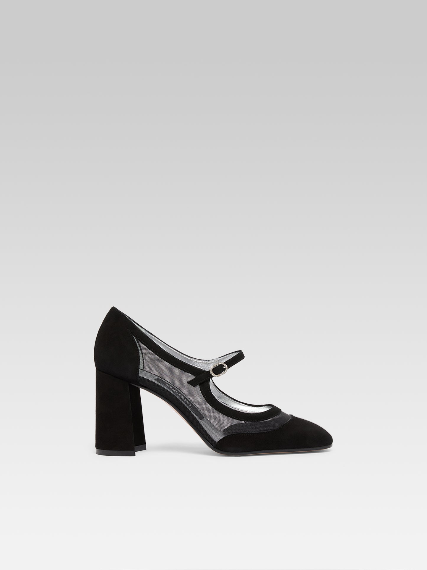 Sachanight - Black suede leather and mesh Mary Janes pumps