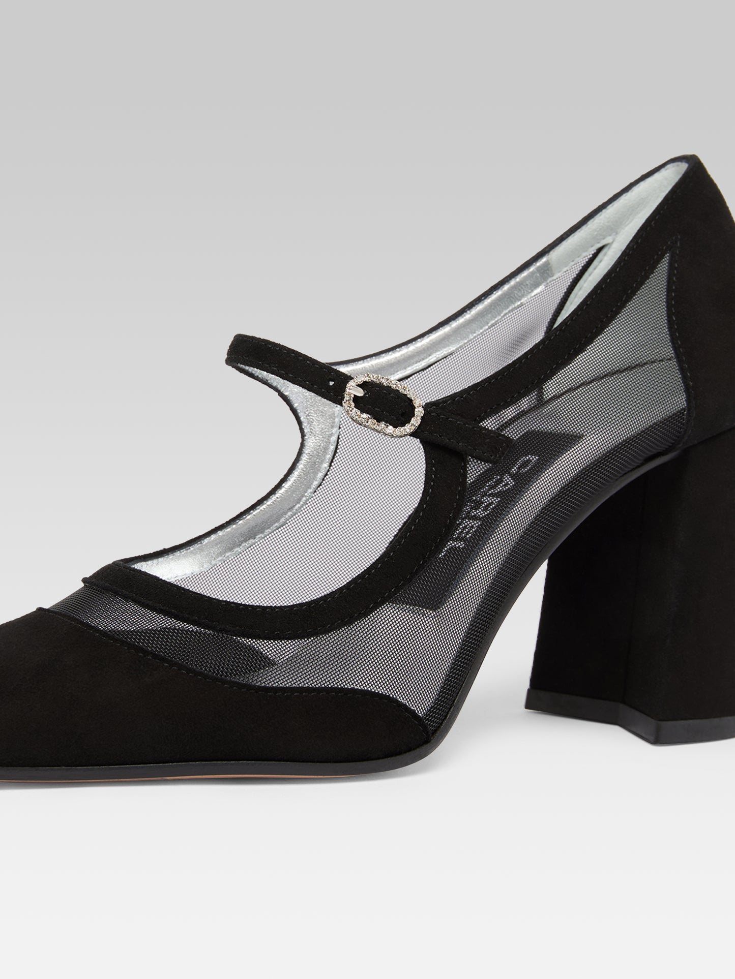 Sachanight - Black suede leather and mesh Mary Janes pumps