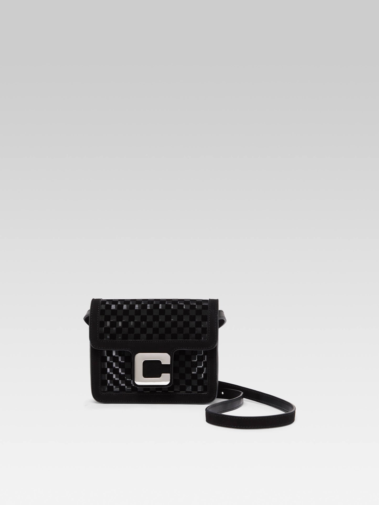 Mini Sorbonne - Black checkered suede and mesh bag