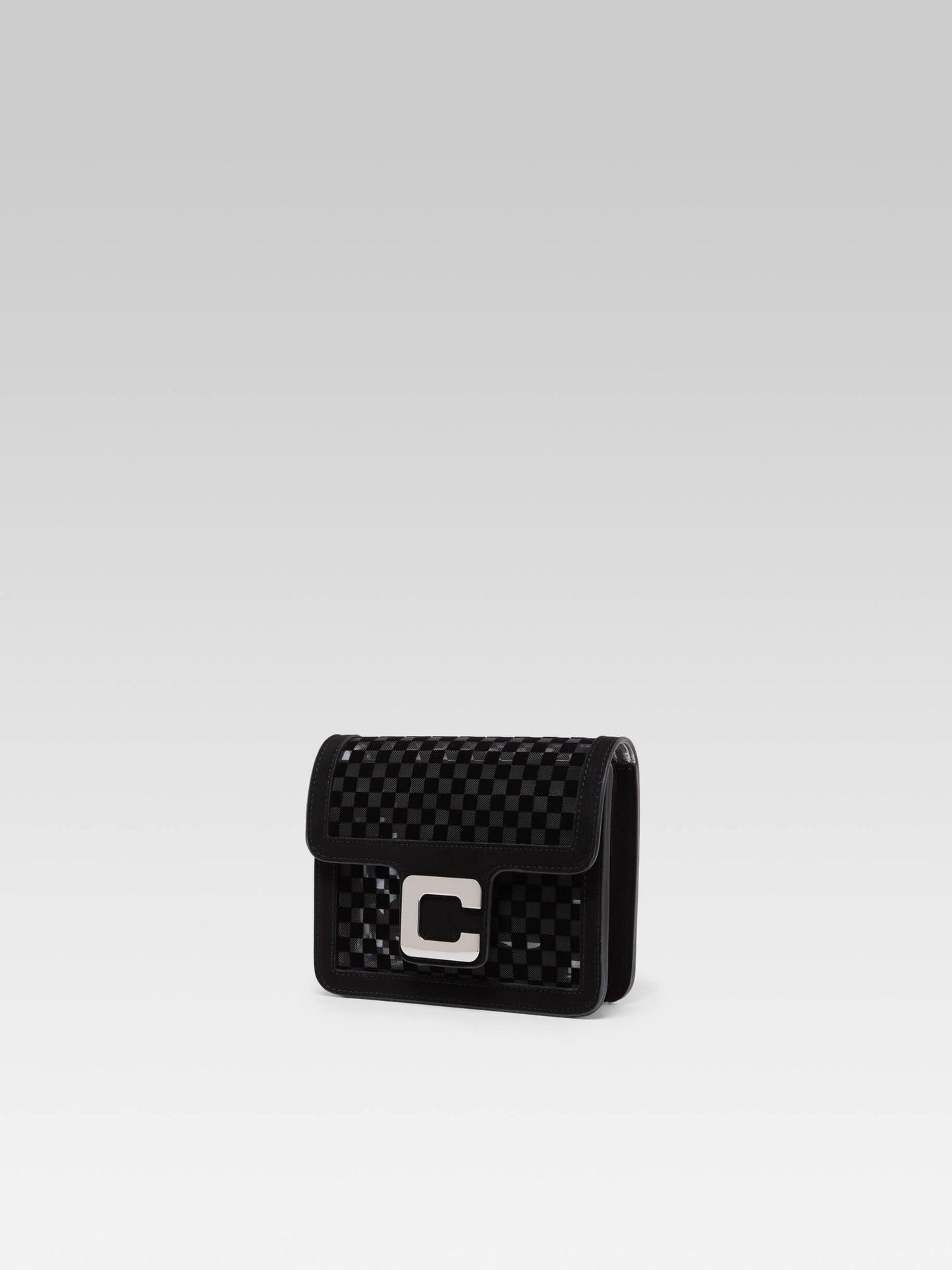 Mini Sorbonne - Black checkered suede and mesh bag
