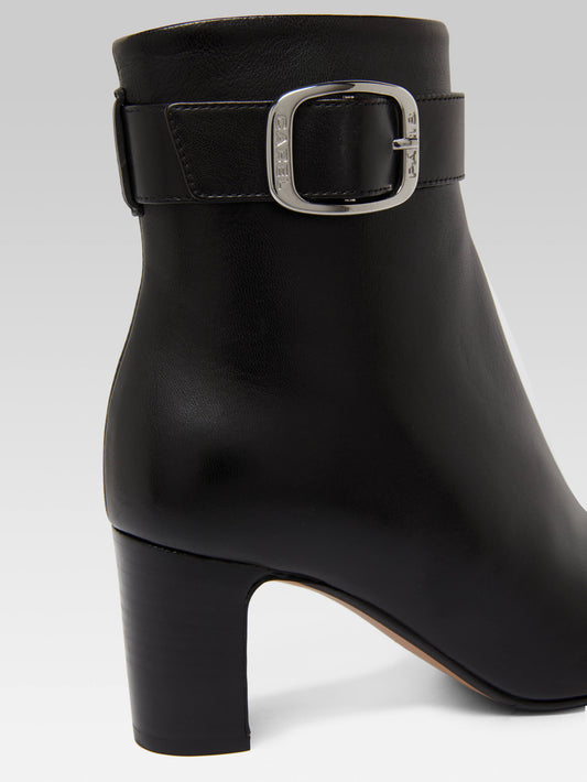 Thelma - Black leather ankle boots with buckle - Image number 8