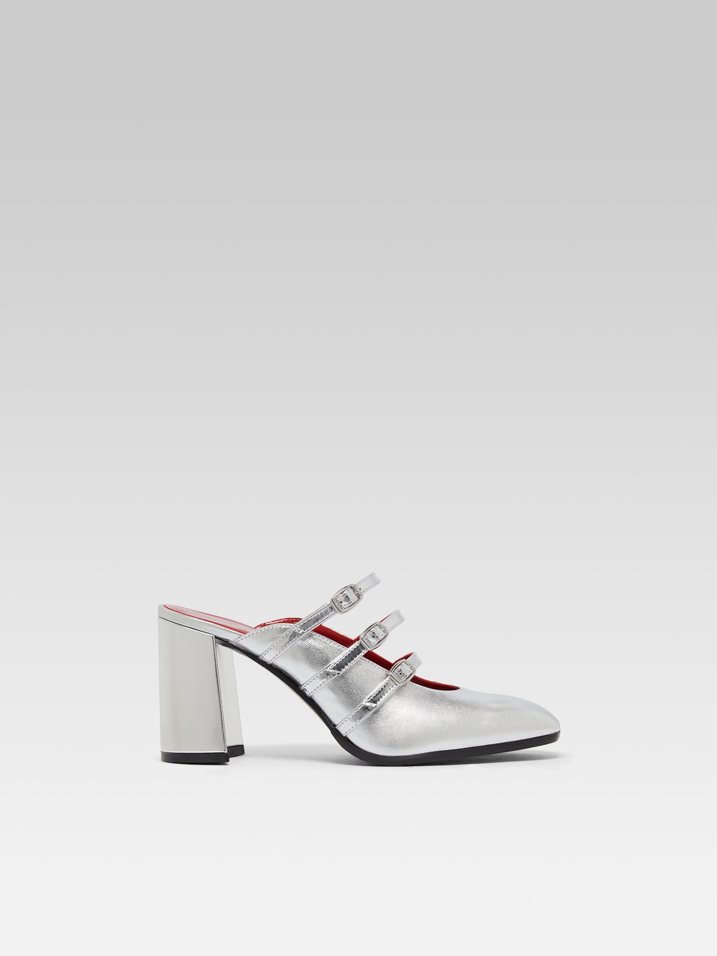 Fatale - Mules cuir laminé argent