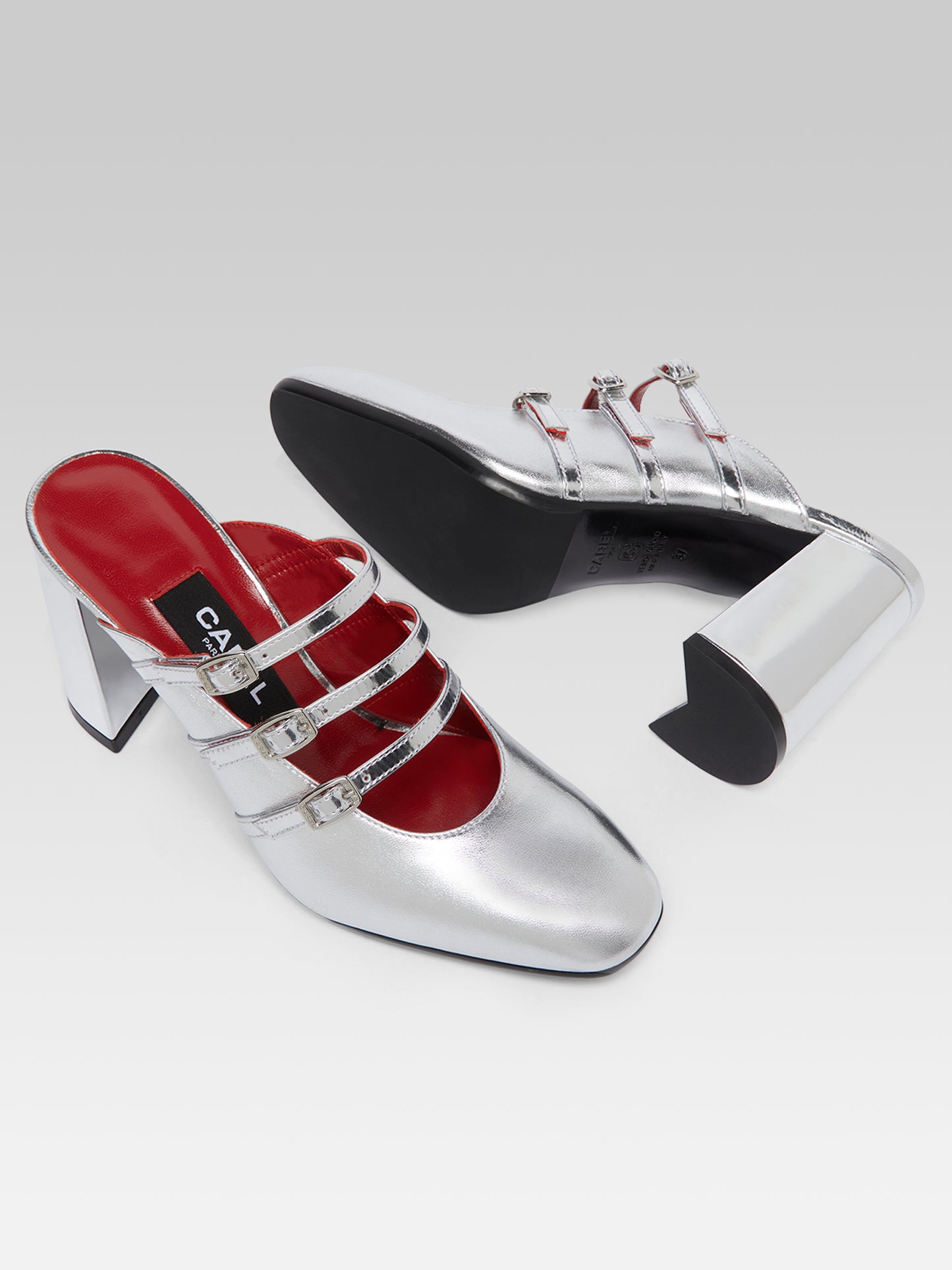 Fatale - Mules cuir laminé argent