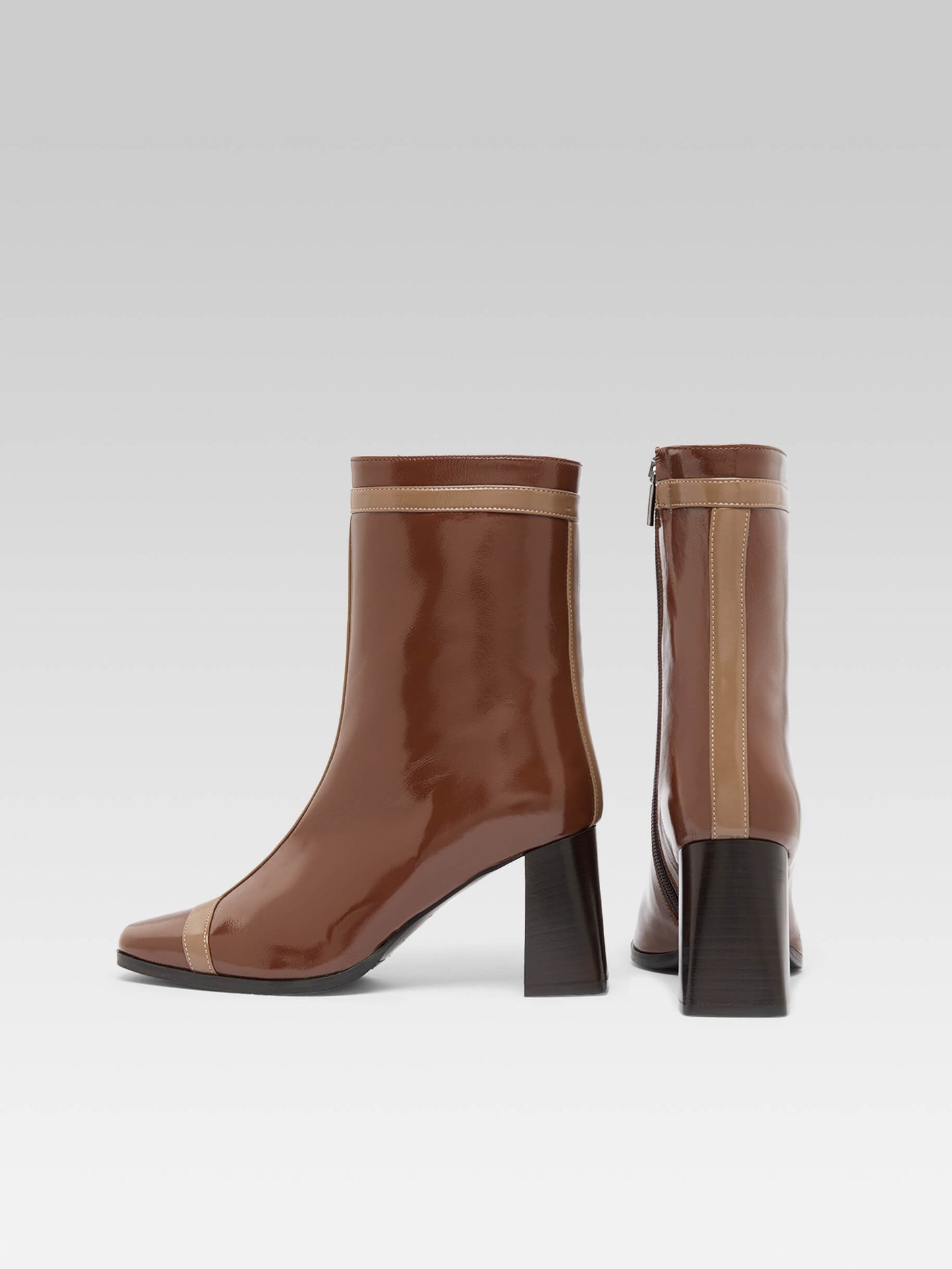 Catherine - Bottines cuir verni naplack marron et beige