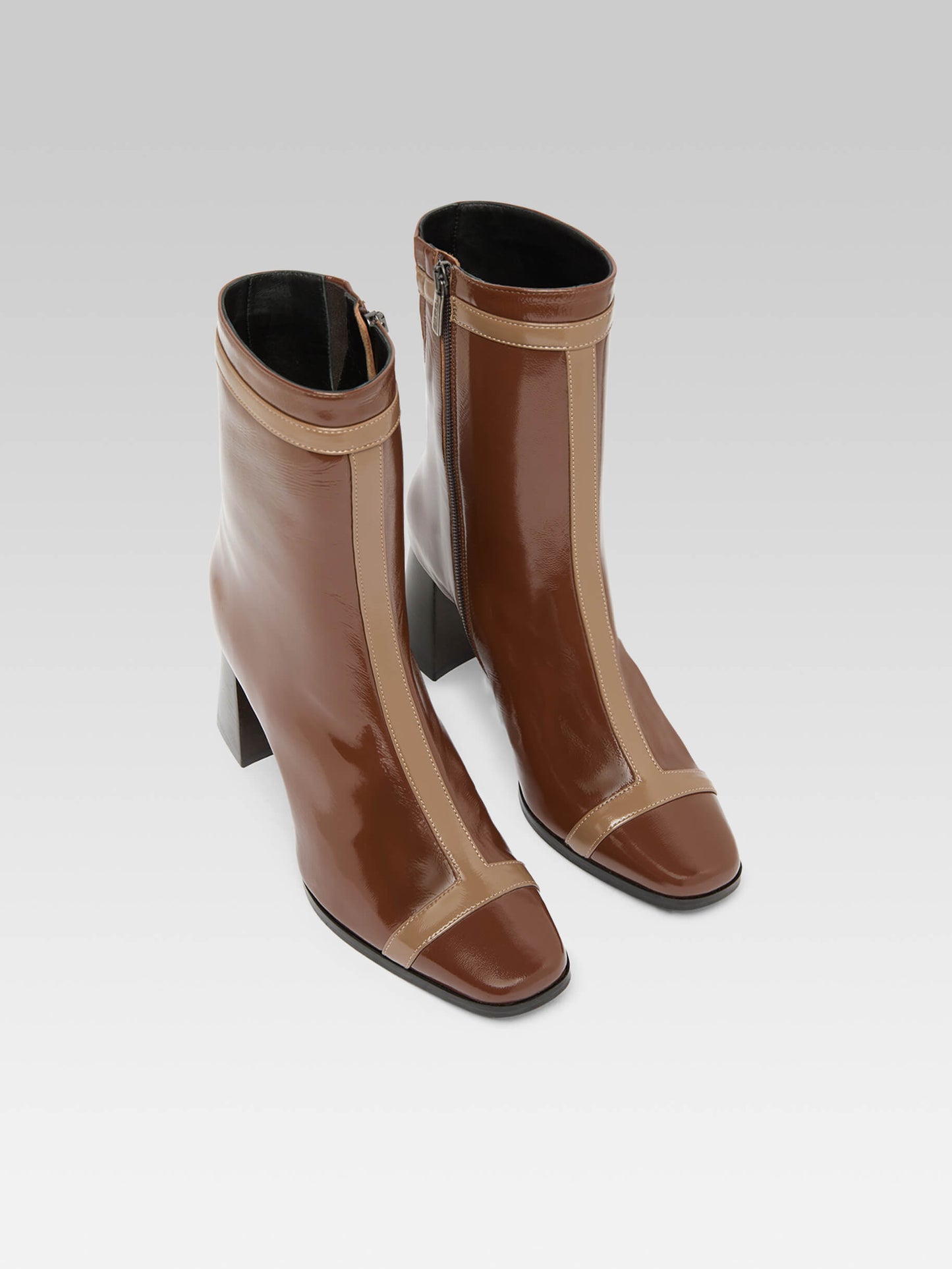 Catherine - Bottines cuir verni naplack marron et beige