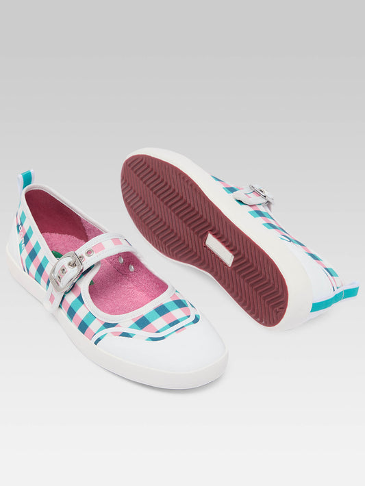 Costa - Tennis à brides toile vichy rose et turquoise - Image numéro 5