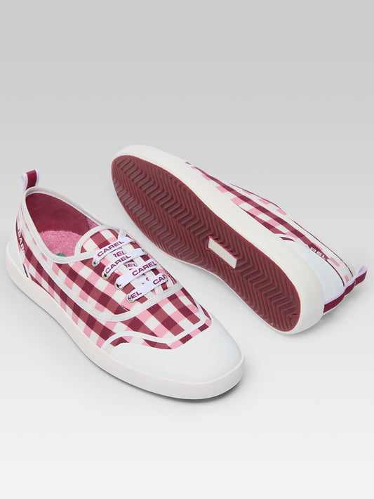 Sol - Tennis à lacets toile vichy rose et bordeaux - Image numéro 5