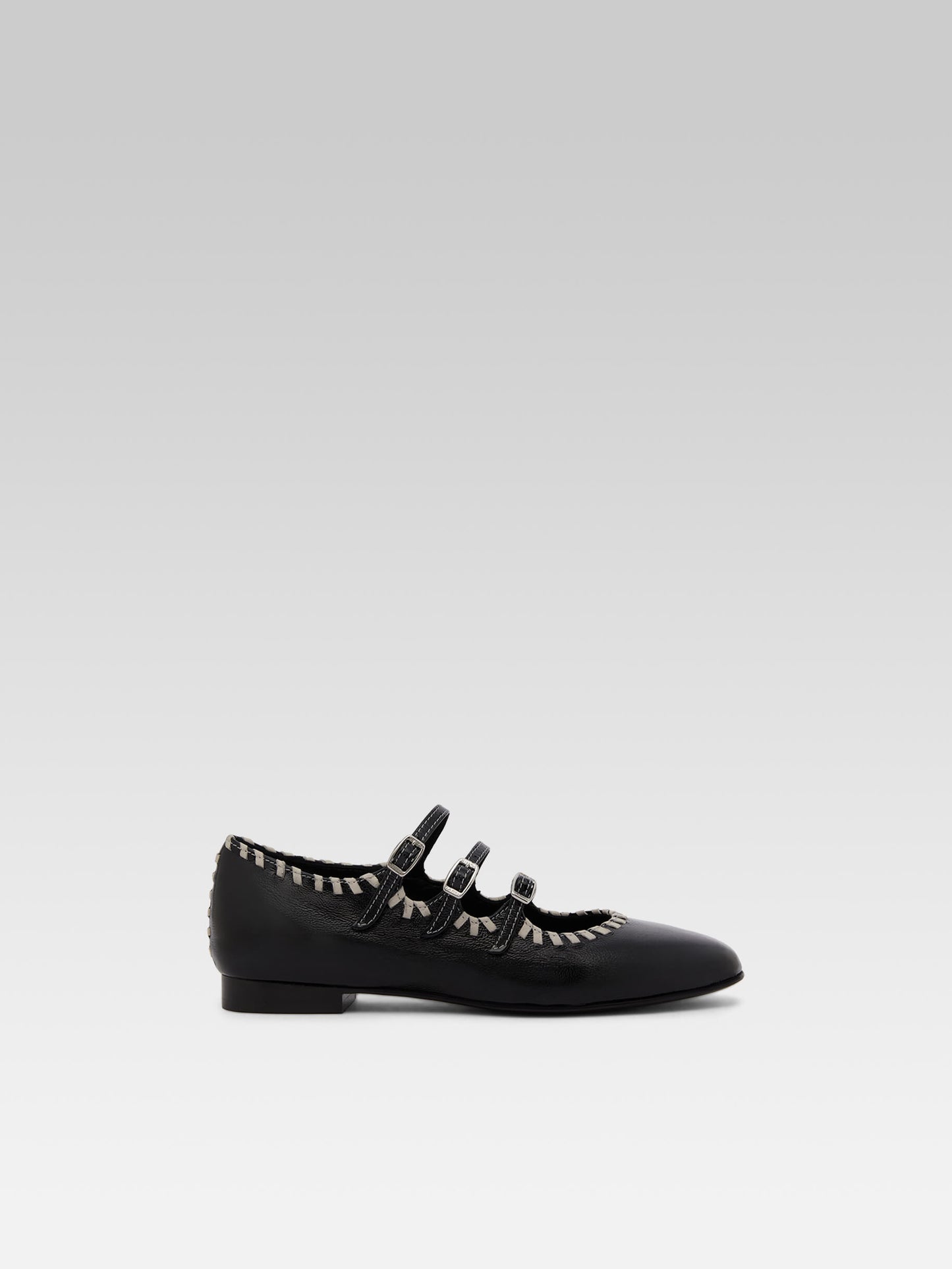 Ariana s - Black and ivory naplack leather Mary Janes ballet flats