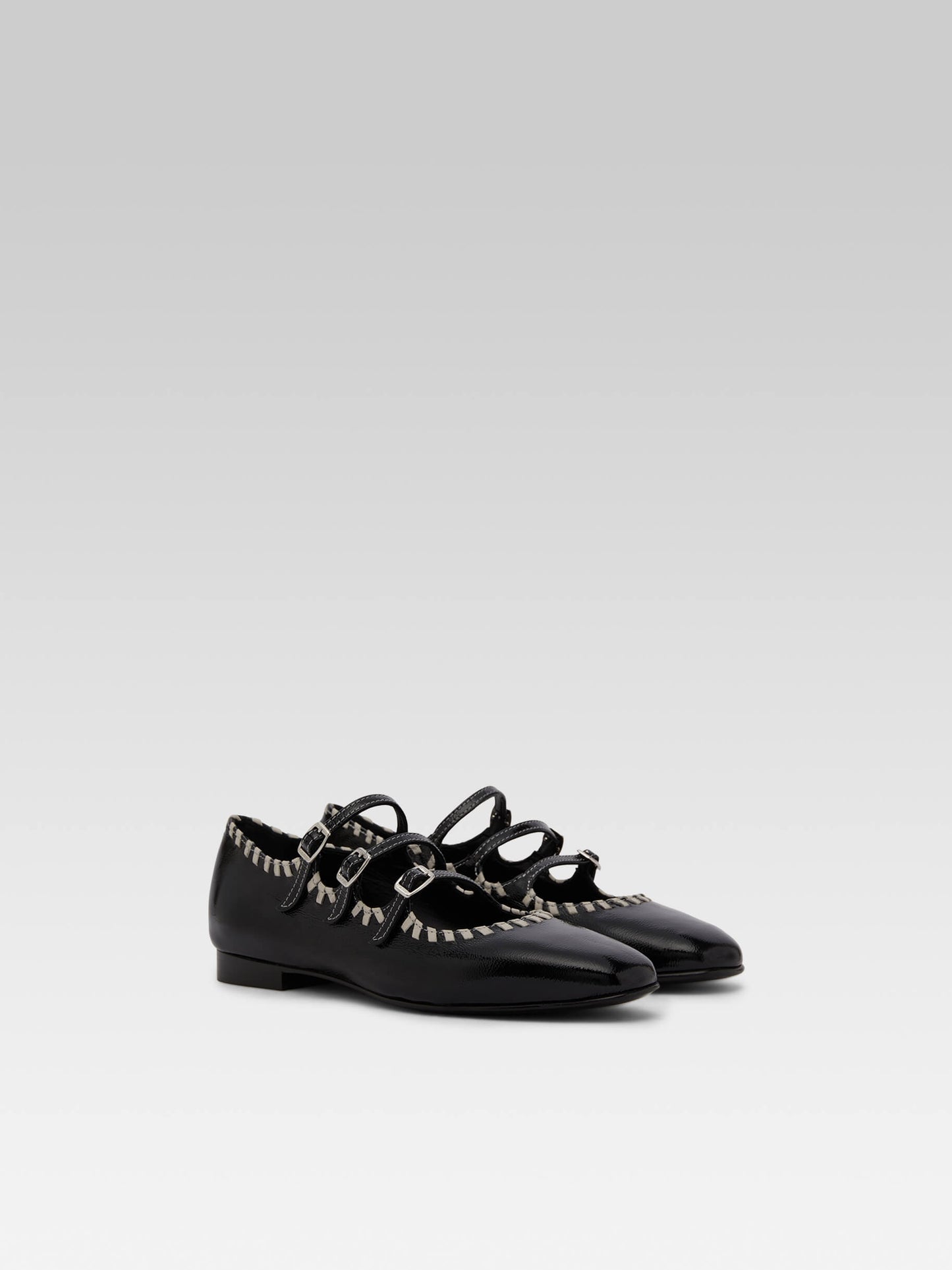 Ariana s - Black and ivory naplack leather Mary Janes ballet flats