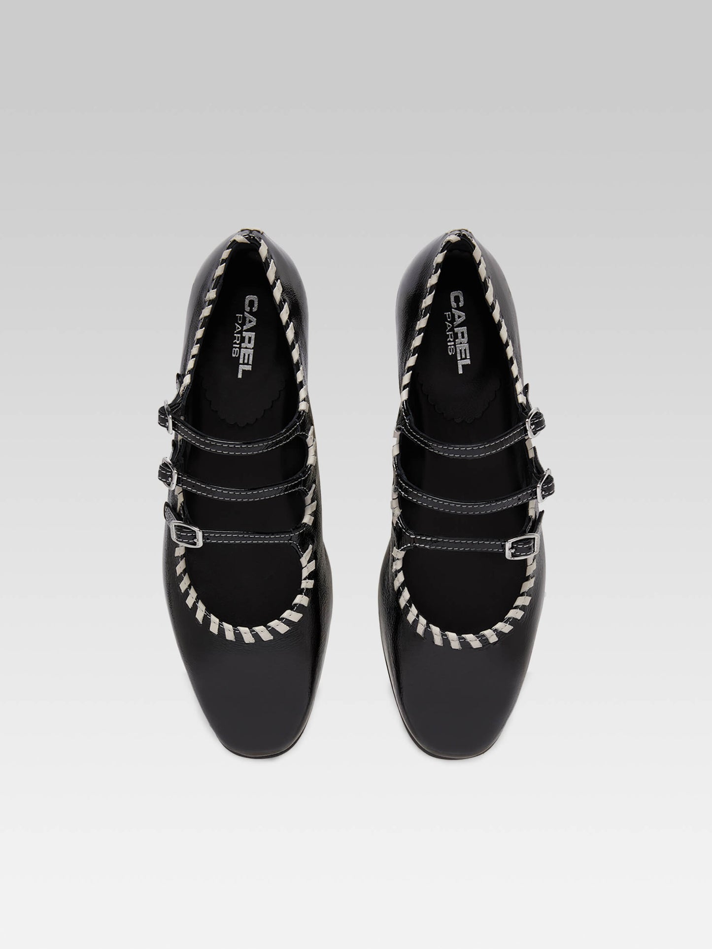 Ariana s - Black and ivory naplack leather Mary Janes ballet flats