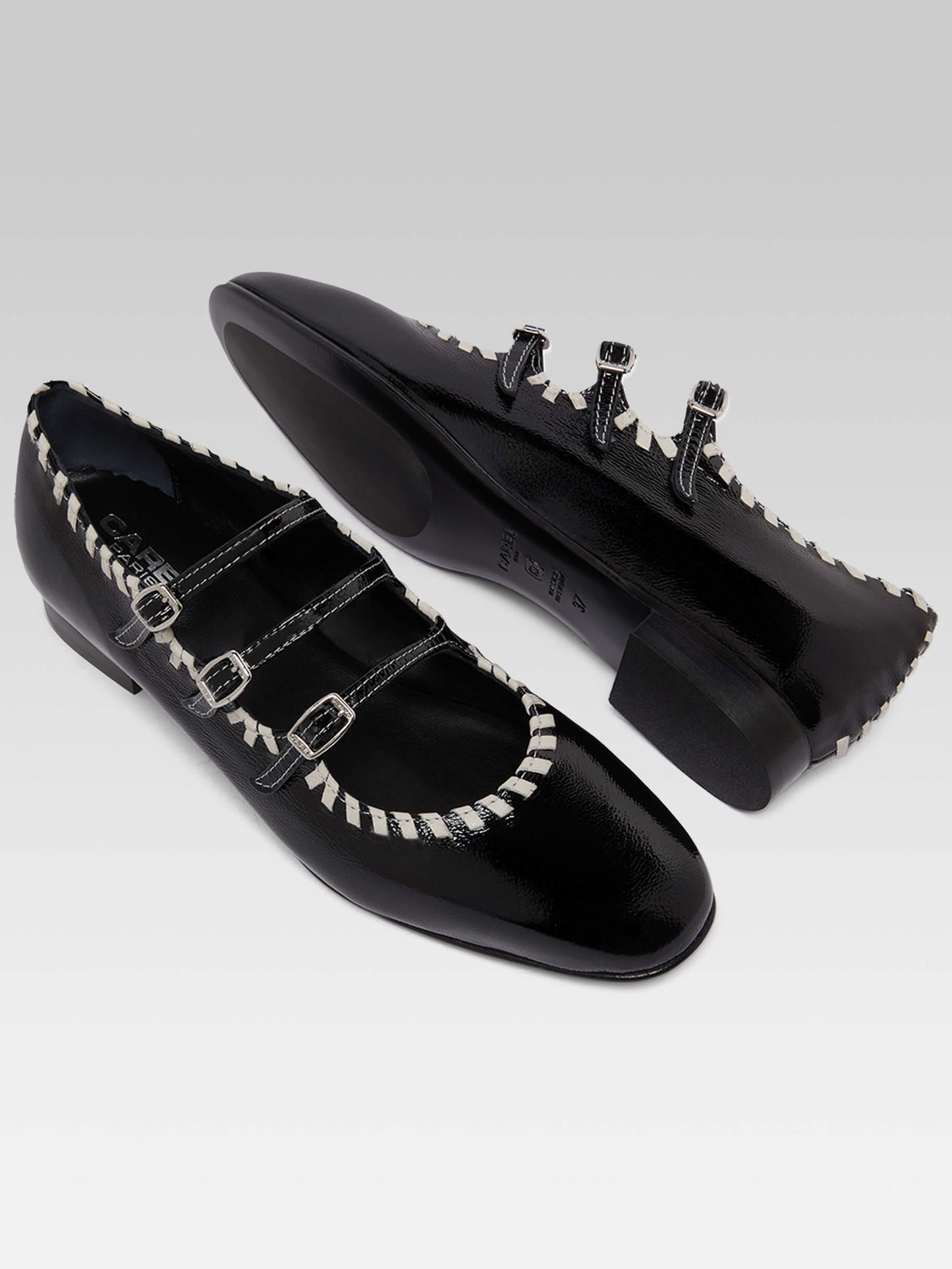 Ariana s - Black and ivory naplack leather Mary Janes ballet flats