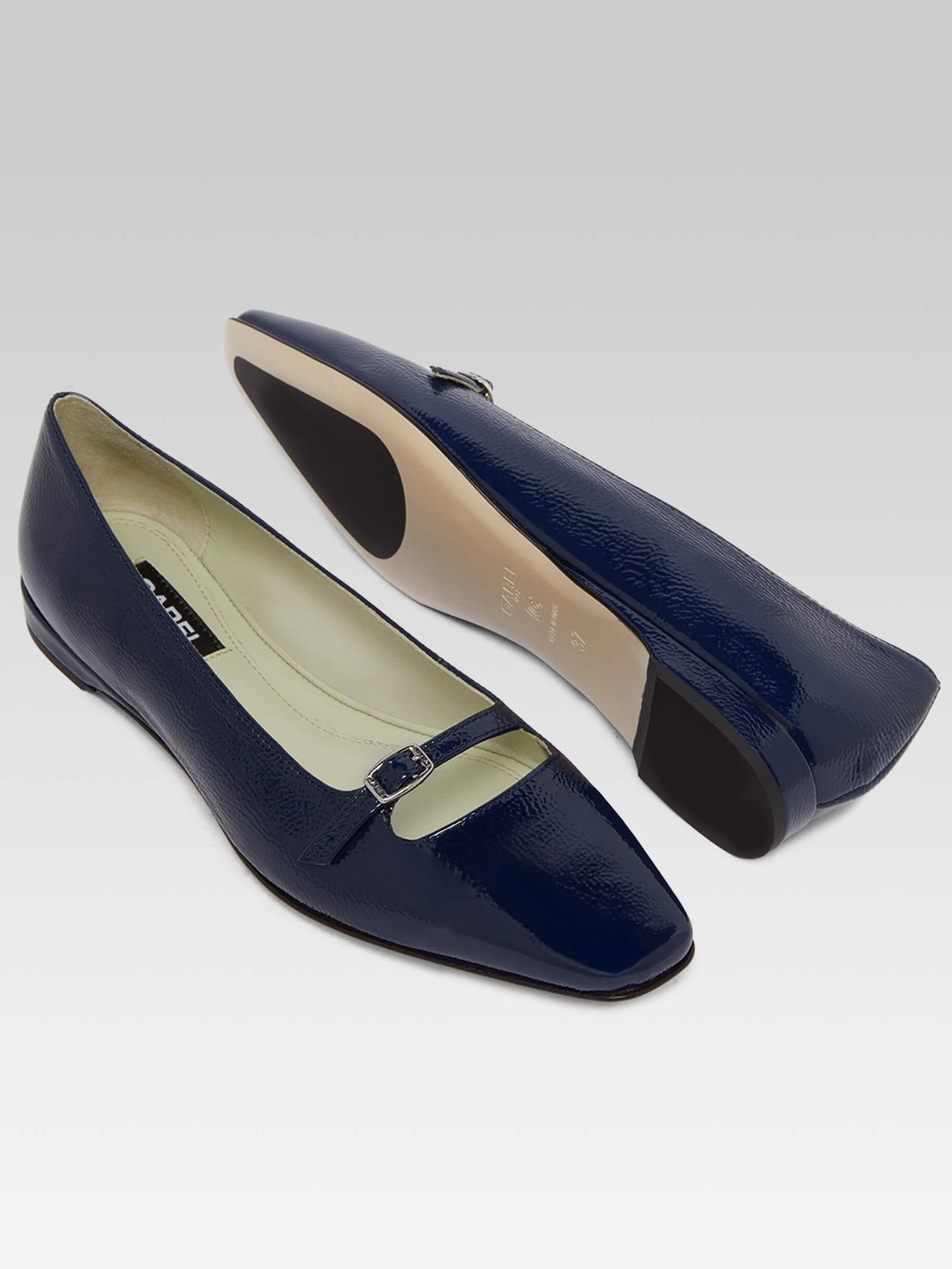 Emilie - Navy naplack leather strappy ballet flats