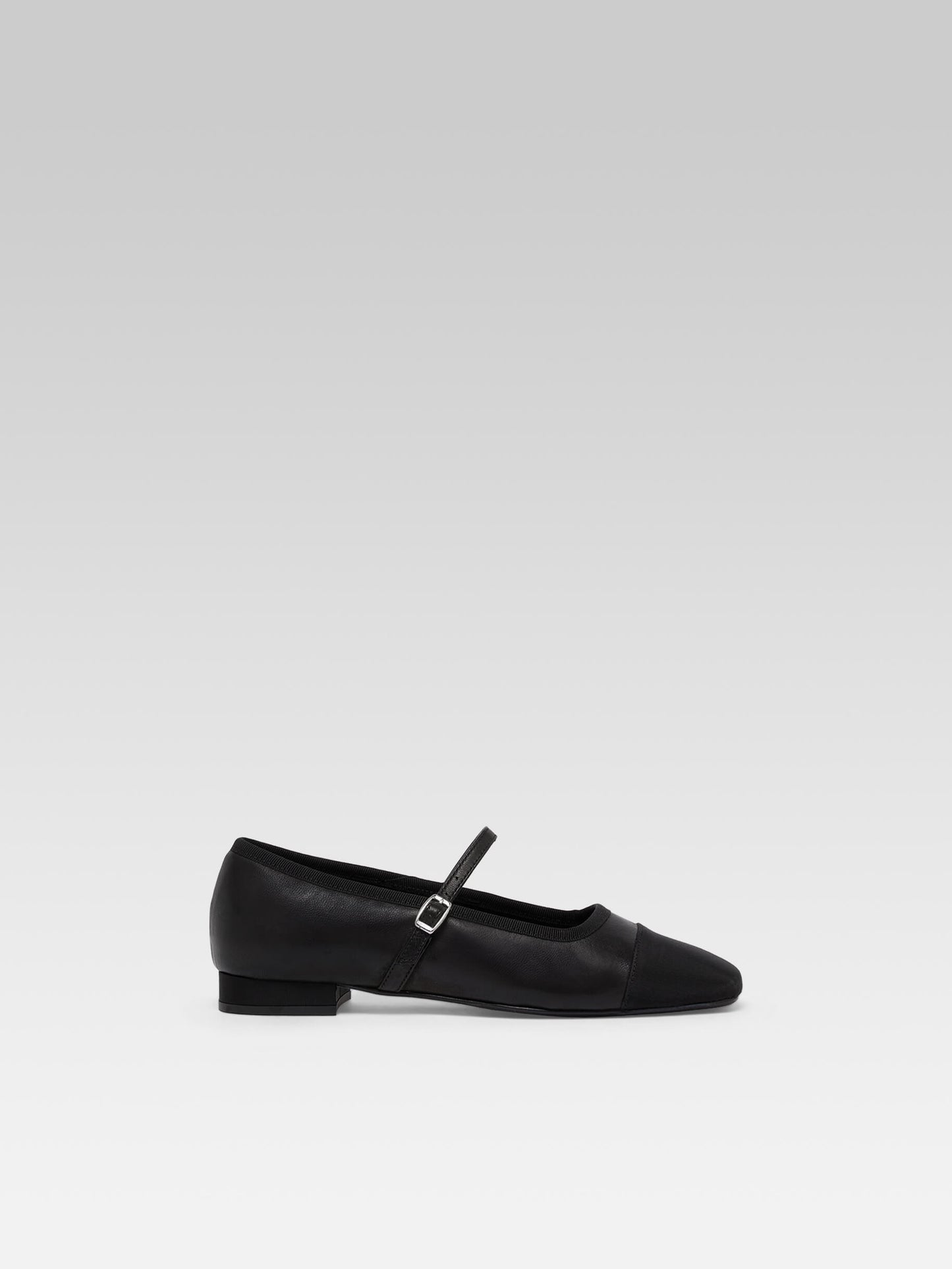Gisele - Black leather and grosgrain Mary Janes ballet flats