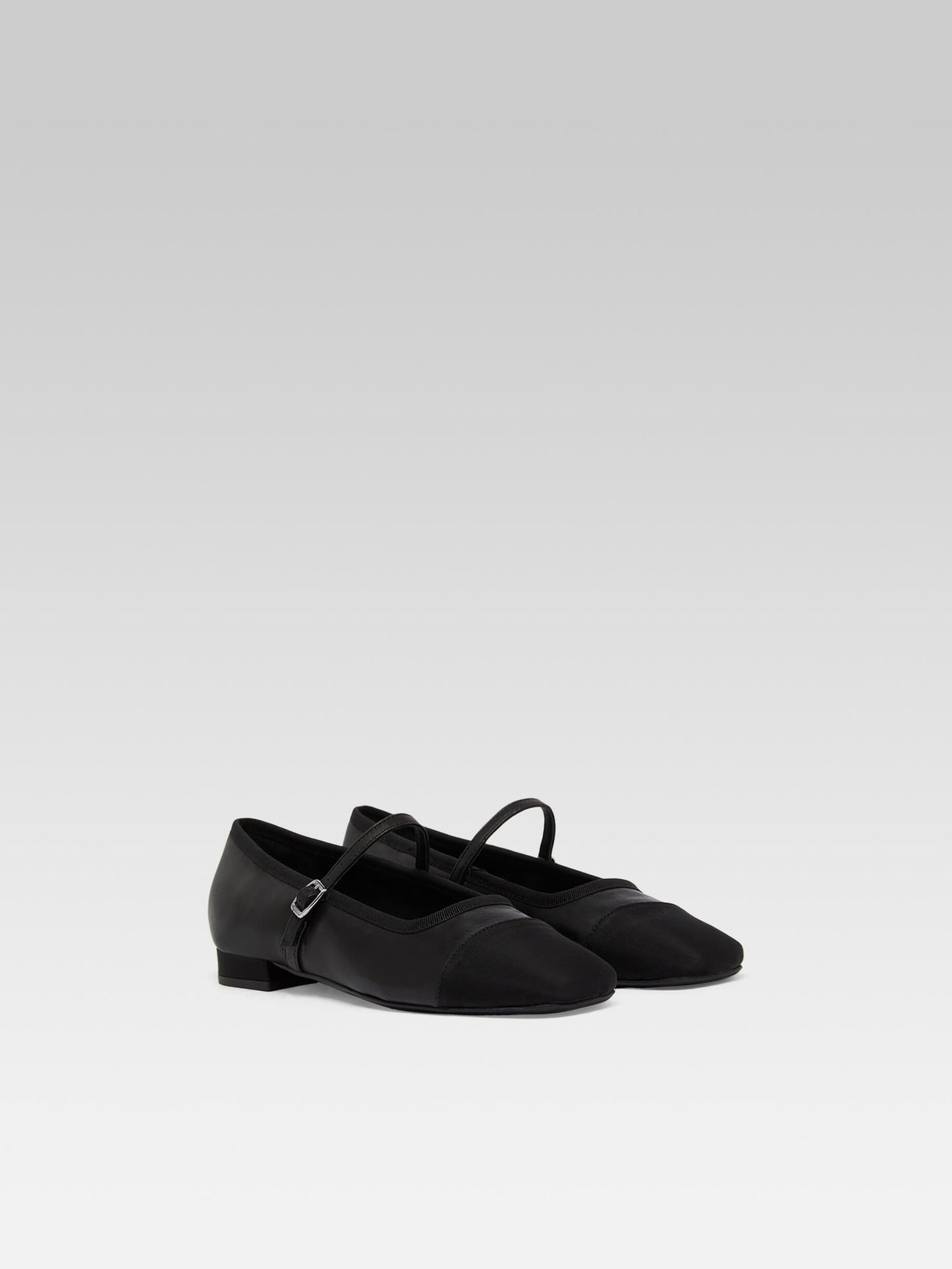 Gisele - Black leather and grosgrain Mary Janes ballet flats