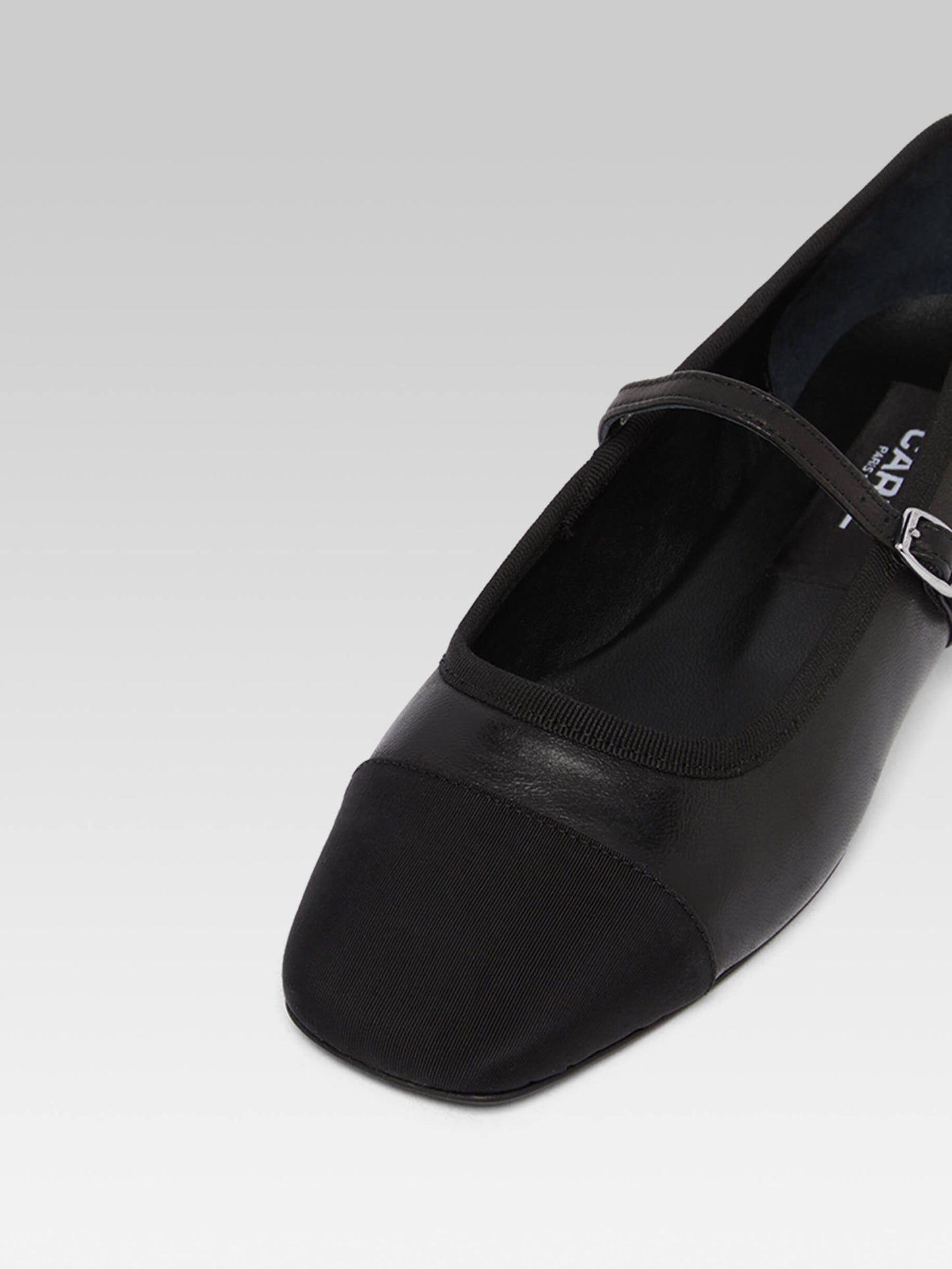 Gisele - Black leather and grosgrain Mary Janes ballet flats
