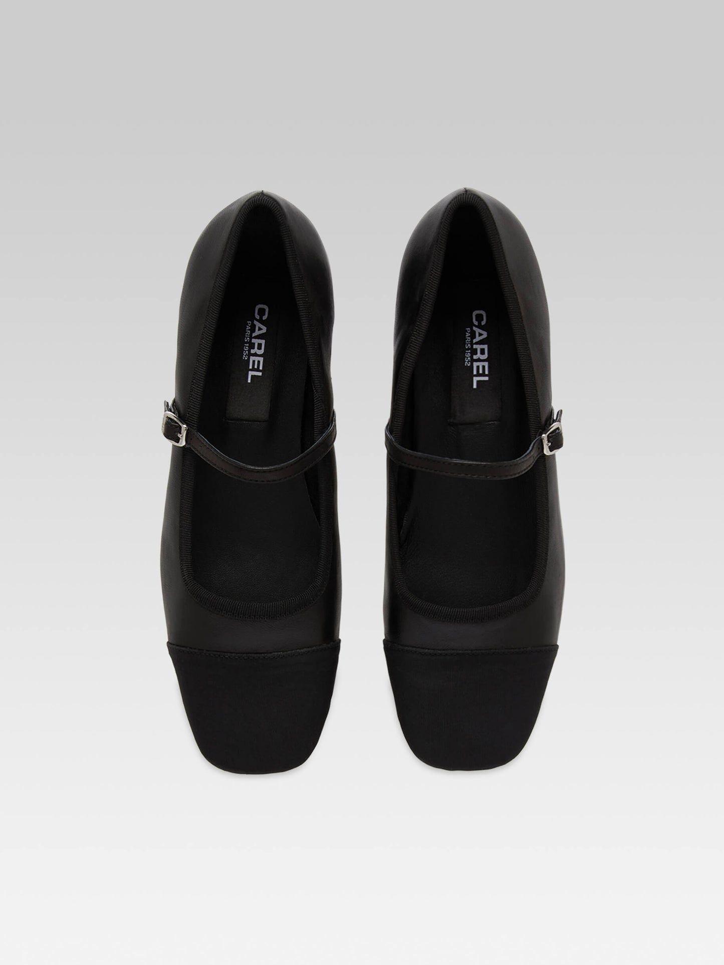 Gisele - Black leather and grosgrain Mary Janes ballet flats