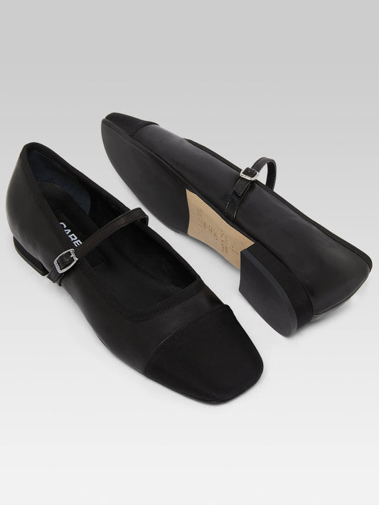 Gisele - Black leather and grosgrain Mary Janes ballet flats - Image number 5