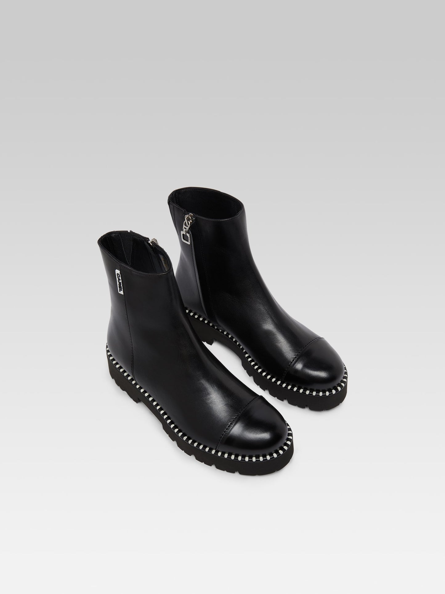 Chouchou - Bottines cuir et cuir glacé noir avec surpiqûres