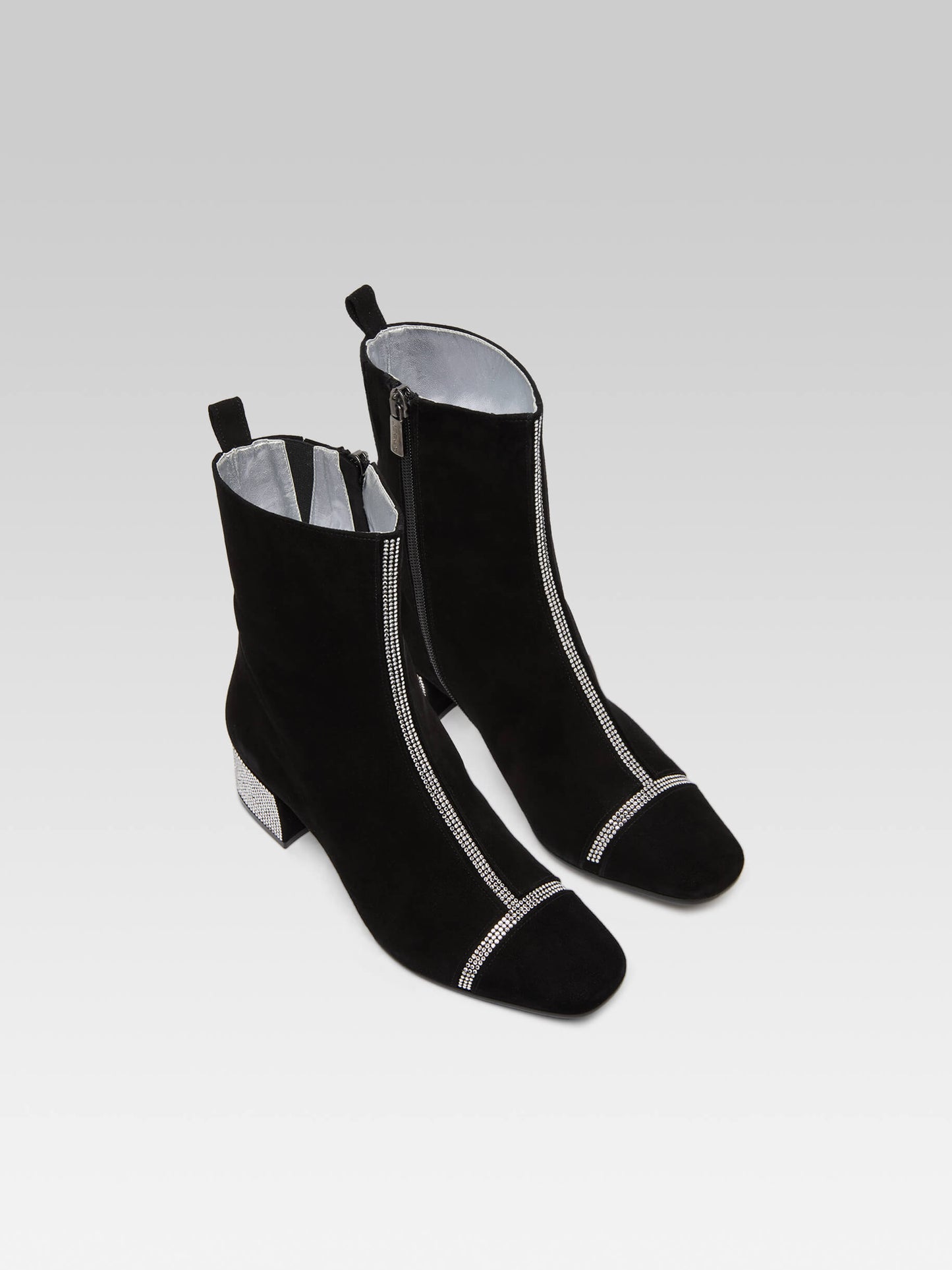 Audrey - Black suede ankle boots embellished with crystals by Swarovski®