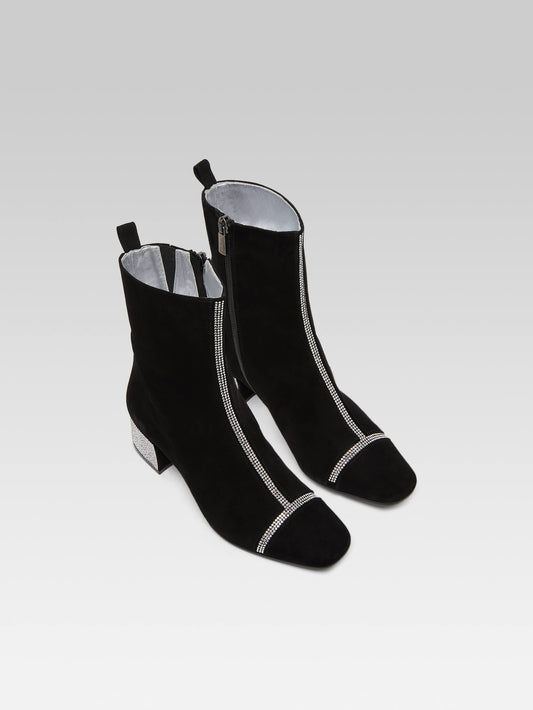 Audrey - Black suede ankle boots embellished with crystals by Swarovski® - Image number 3