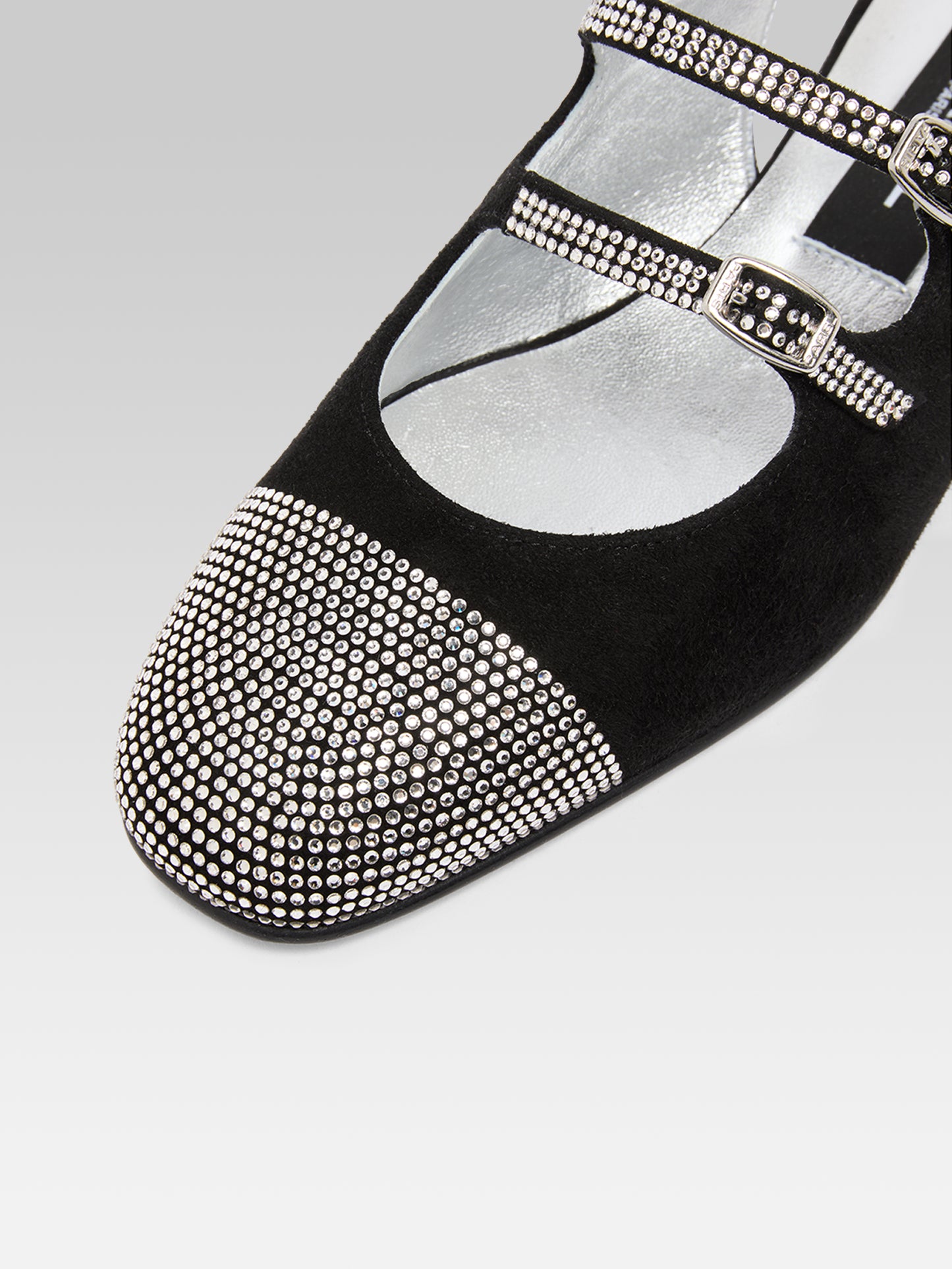 Peche - Black suede slingback Mary Janes embellished with crystals by Swarovski®