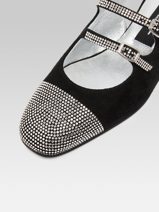 Peche - Black suede slingback Mary Janes embellished with crystals by Swarovski® - Image number 2