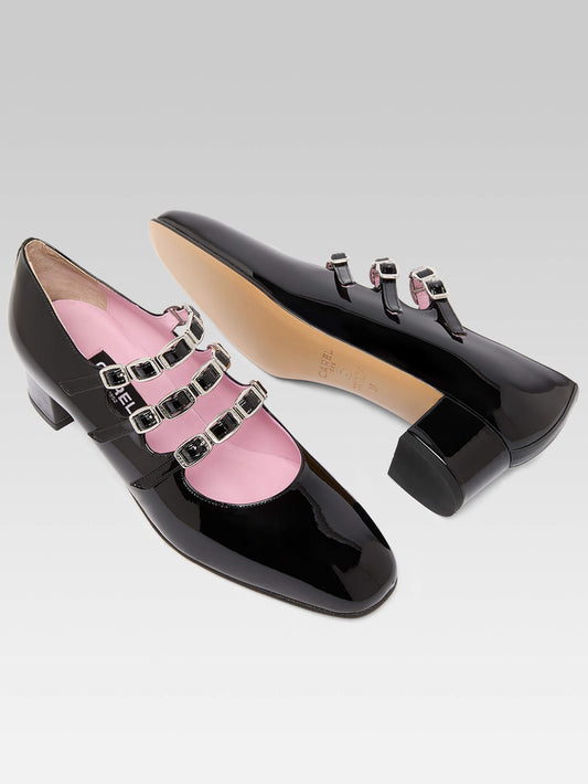 Kina - Escarpins babies cuir verni noir à boucles - Image numéro 5