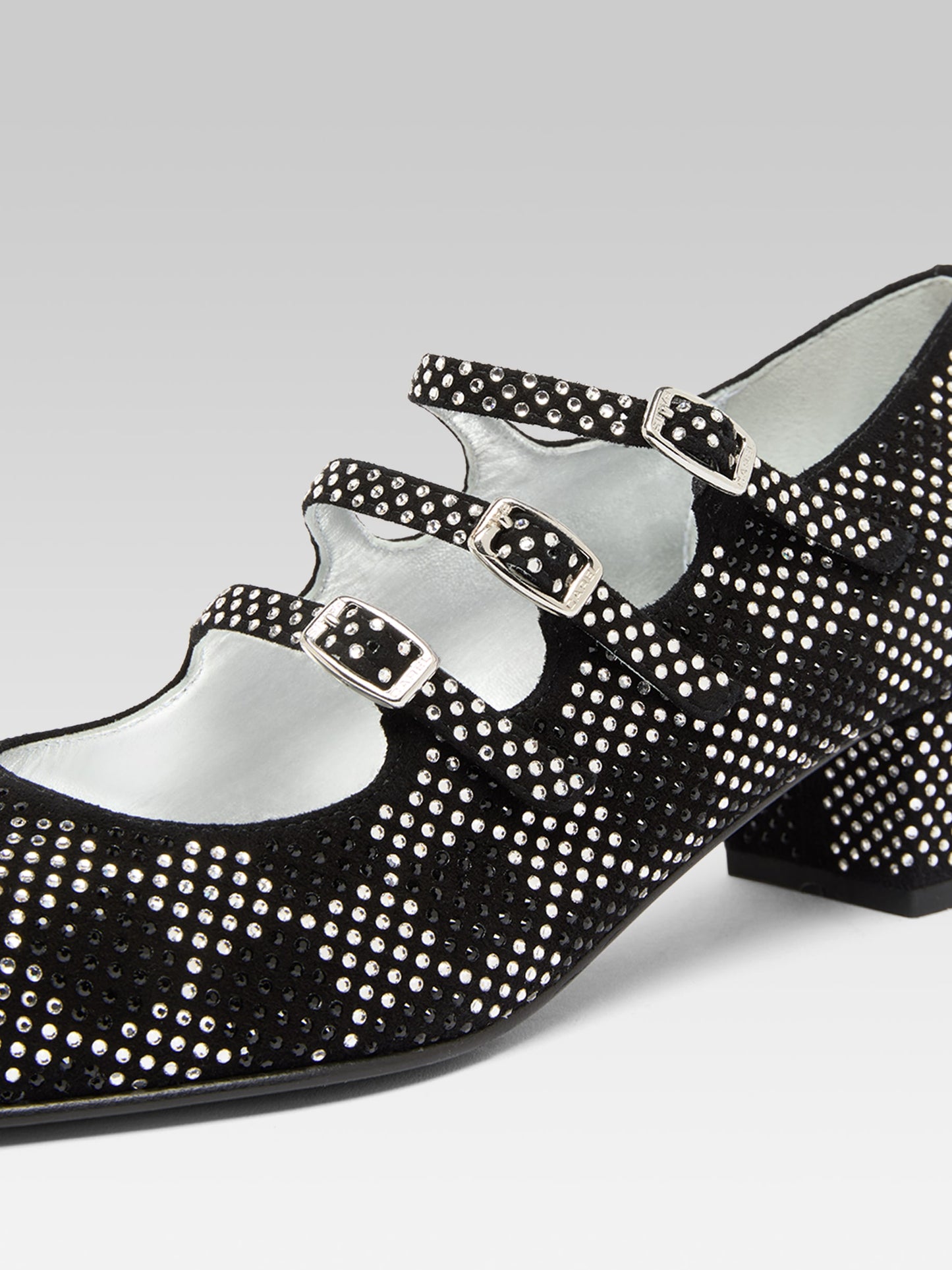 Kina - Black suede leather Mary Janes pumps embellished with crystals by Swarovski®