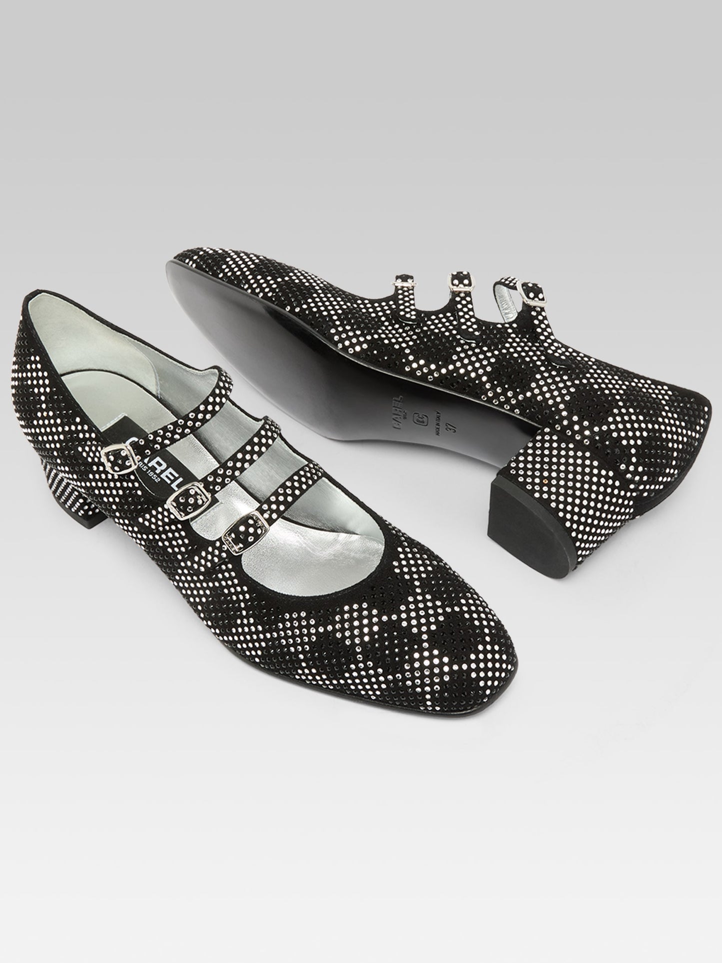 Kina - Black suede leather Mary Janes pumps embellished with crystals by Swarovski®