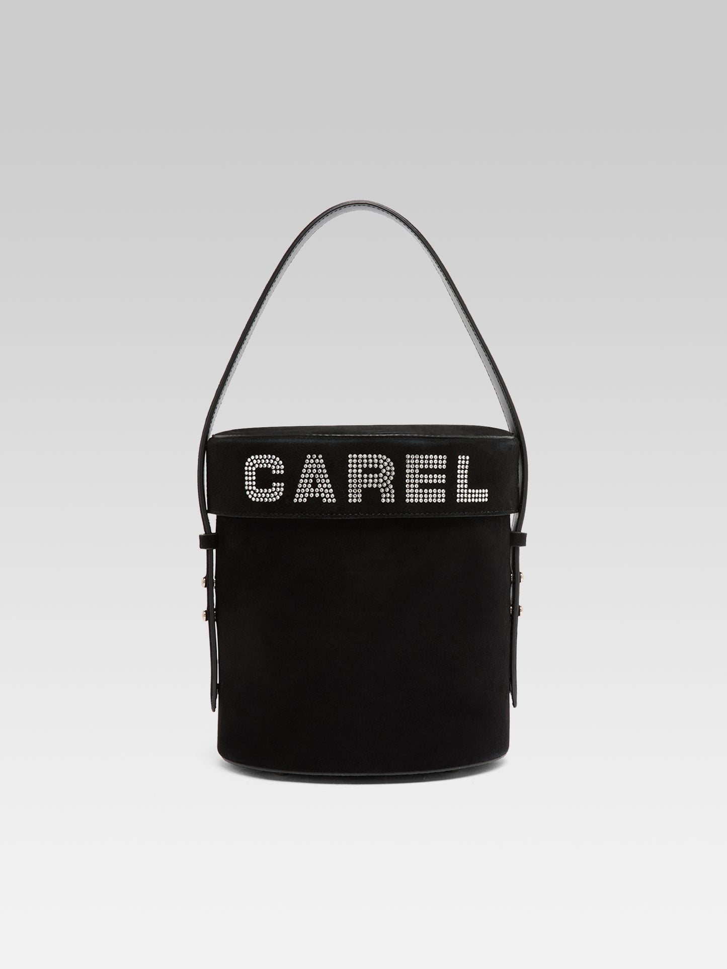 Bibi - Black suede leather bucket bag embellished with crystals by Swarovski®