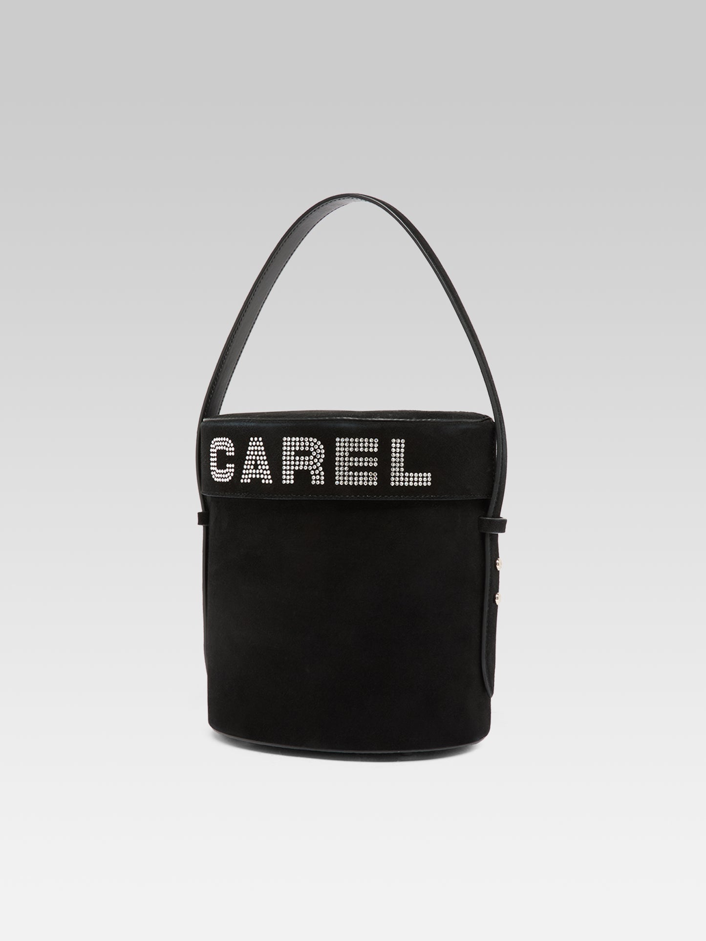 Bibi - Black suede leather bucket bag embellished with crystals by Swarovski®