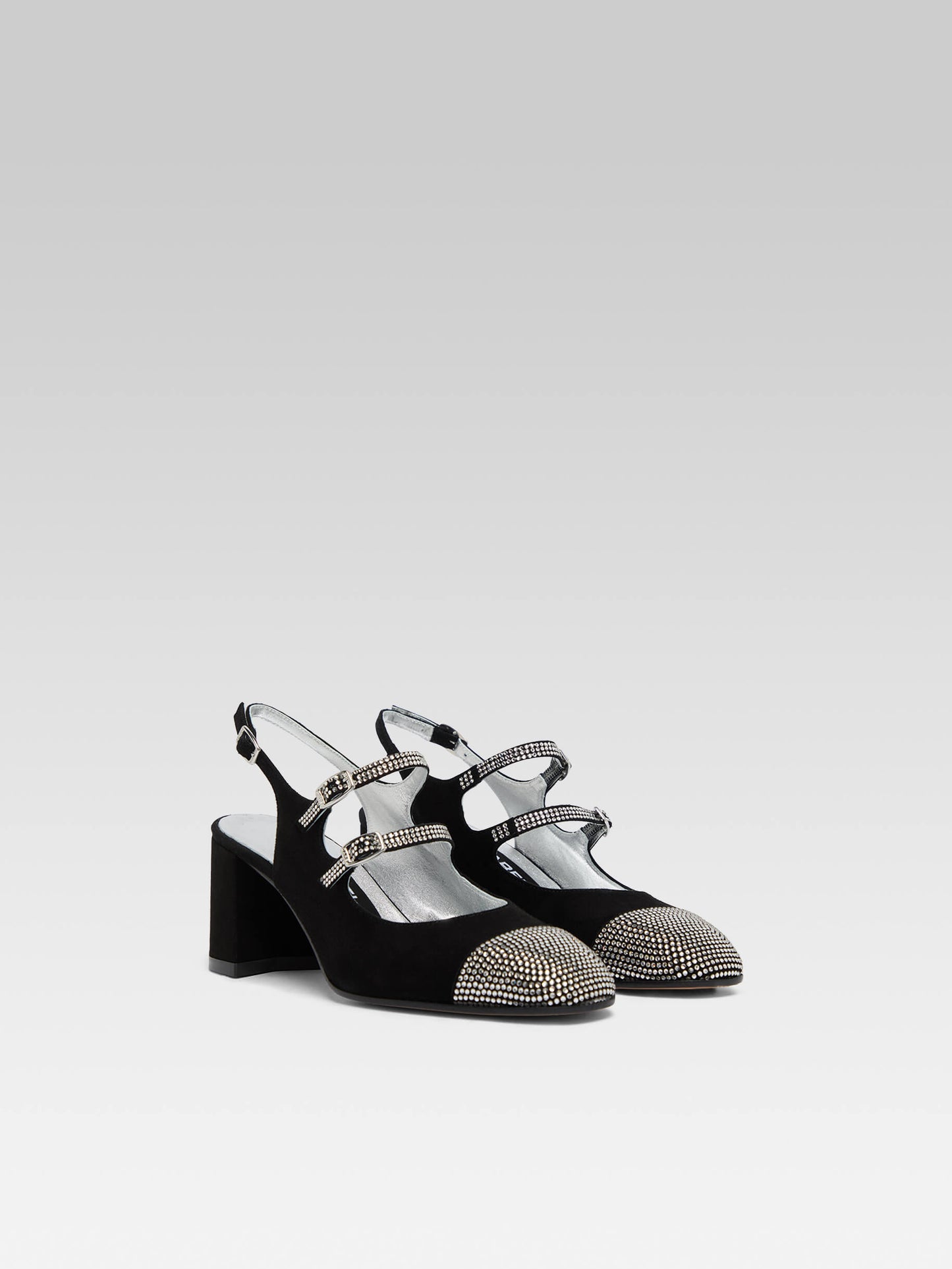 Banana - Black suede leather slingback Mary Janes embellished with crystals by Swarovski®