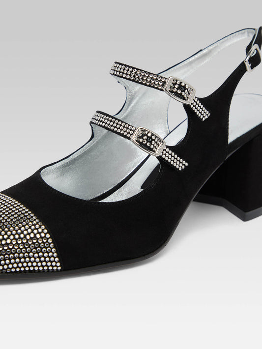 Banana - Black suede leather slingback Mary Janes embellished with crystals by Swarovski® - Image number 4