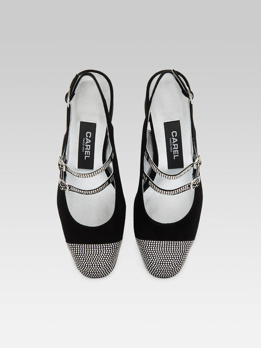 Banana - Black suede leather slingback Mary Janes embellished with crystals by Swarovski® - Image number 6