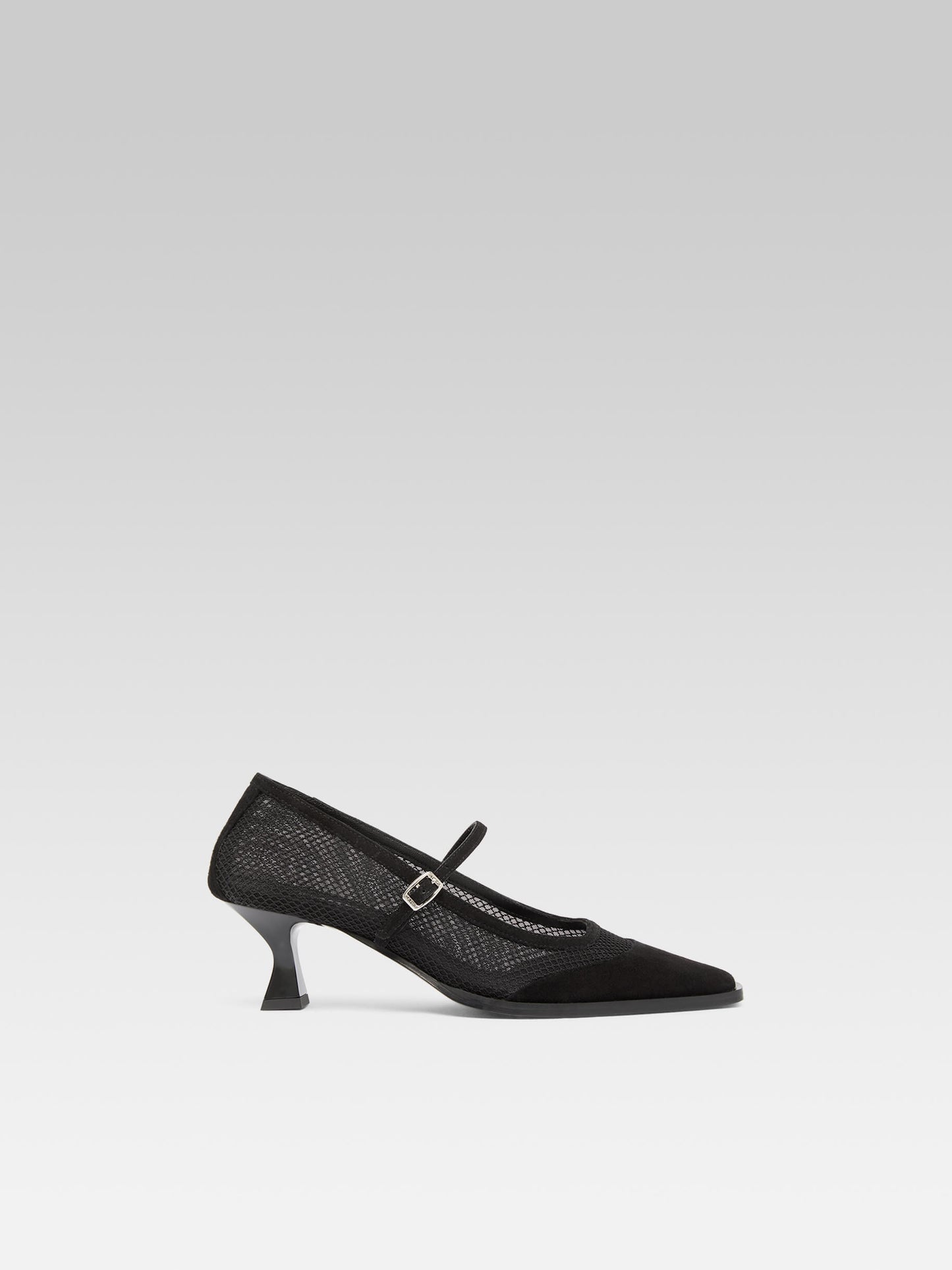 Julie - Black suede leather and mesh pumps with straps