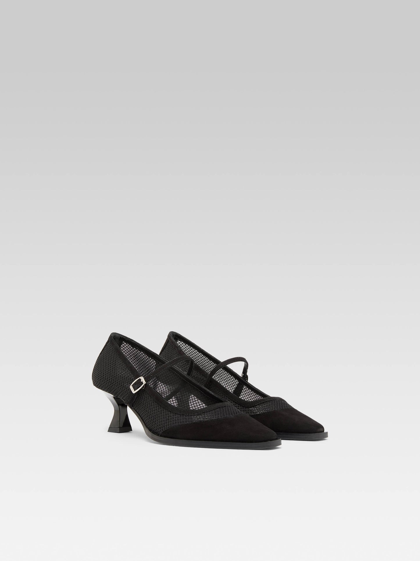 Julie - Black suede leather and mesh pumps with straps