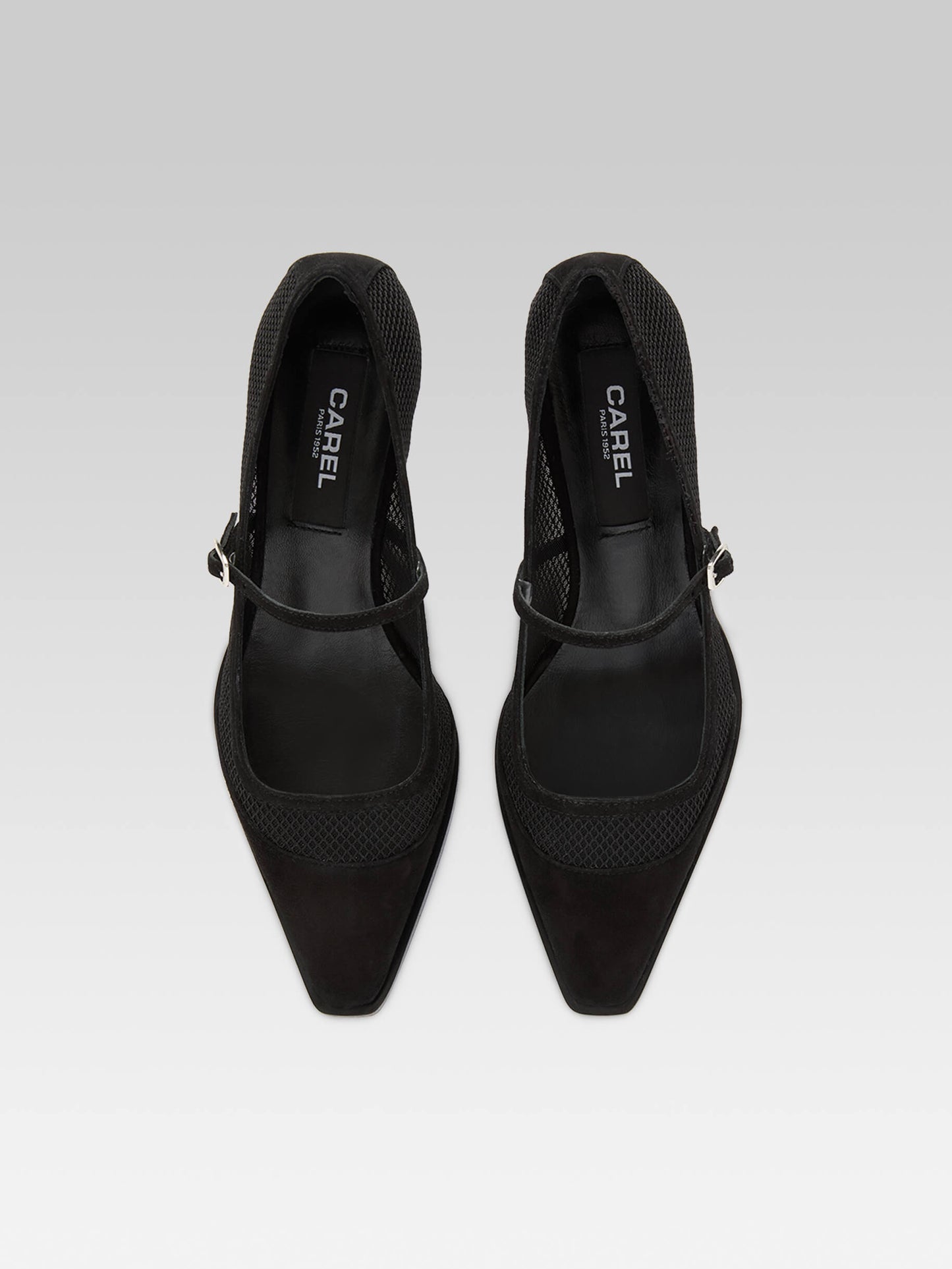 Julie - Black suede leather and mesh pumps with straps