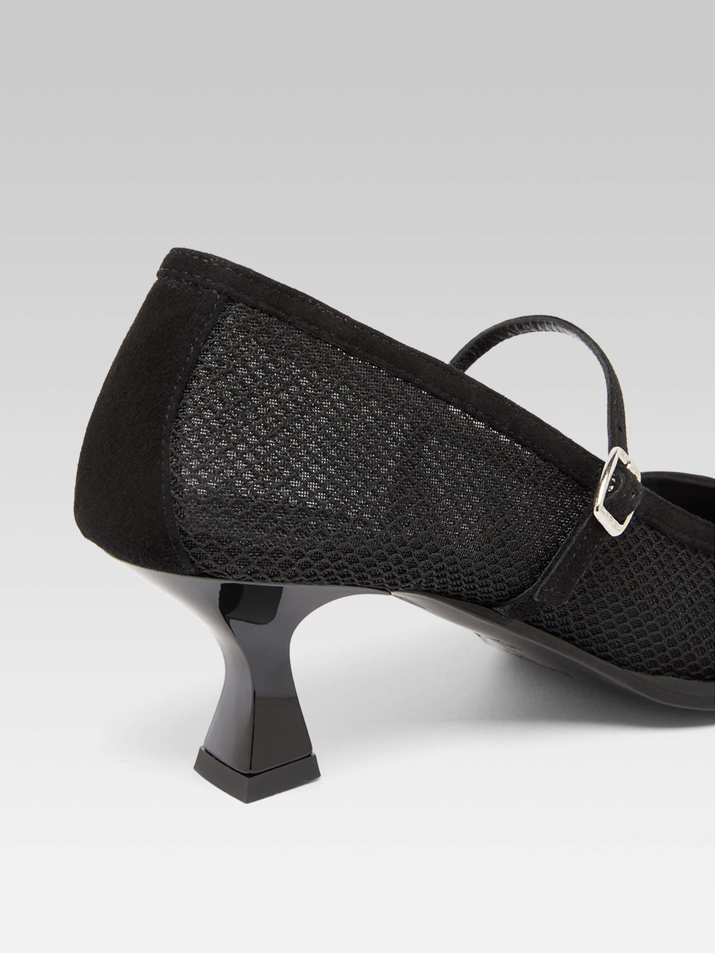 Julie - Black suede leather and mesh pumps with straps