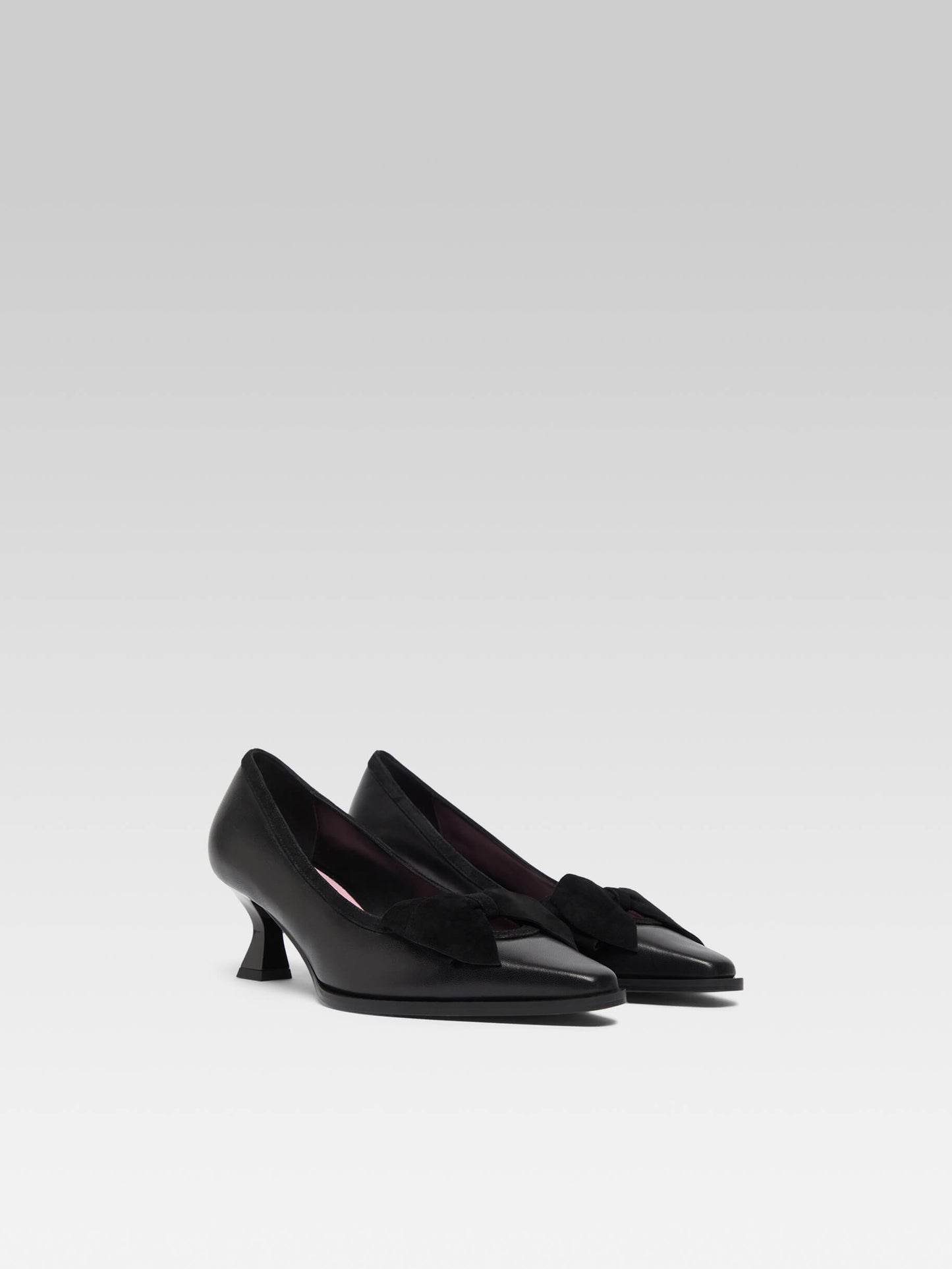 Comtesse - Escarpins cuir noir à noeud