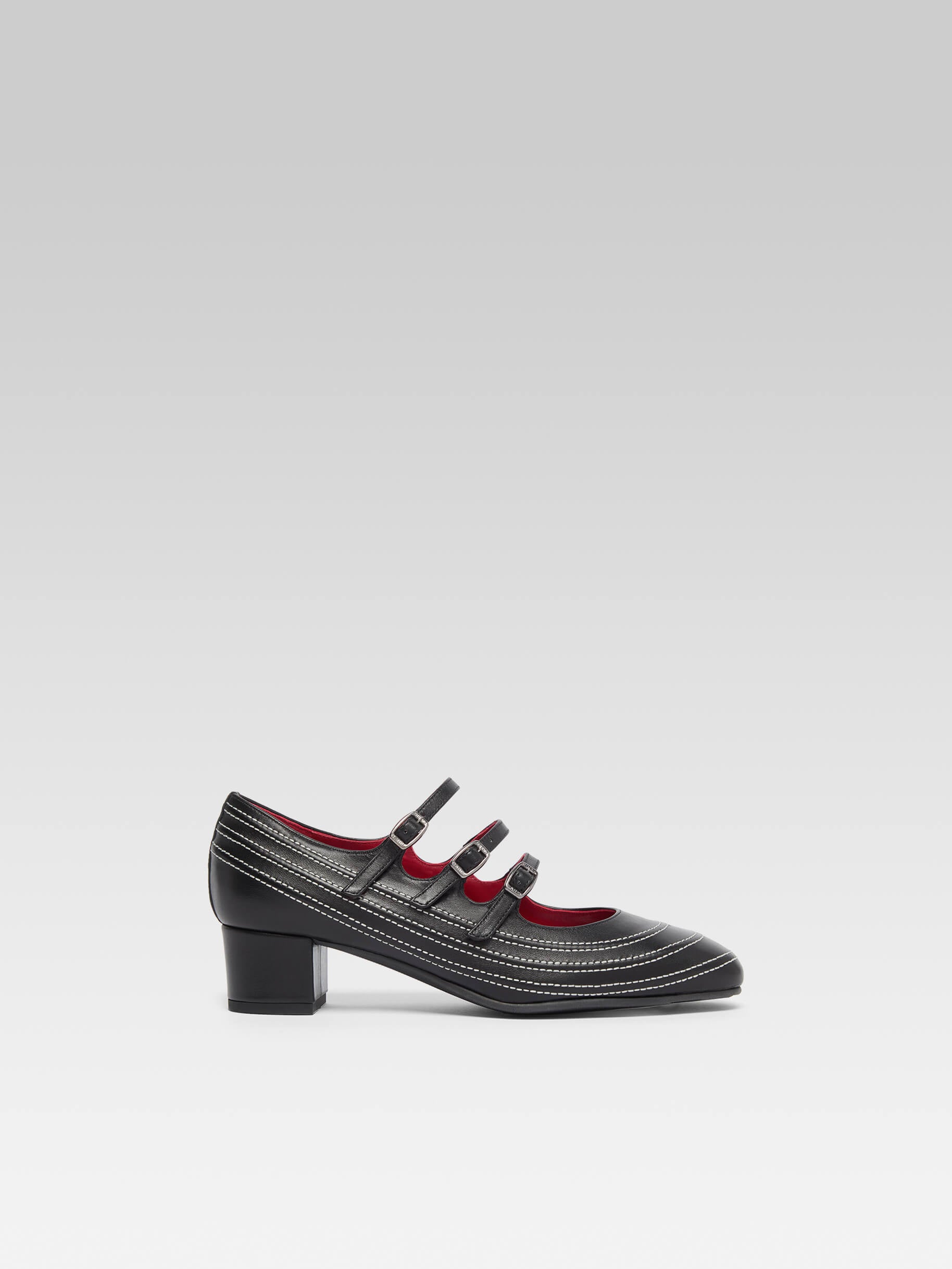 Kina Moto - Escarpins babies cuir noir avec surpiqûres
