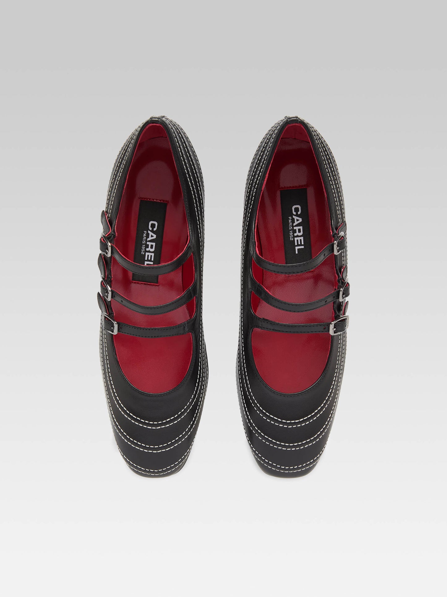 Kina Moto - Black leather Mary Janes pumps with stitching