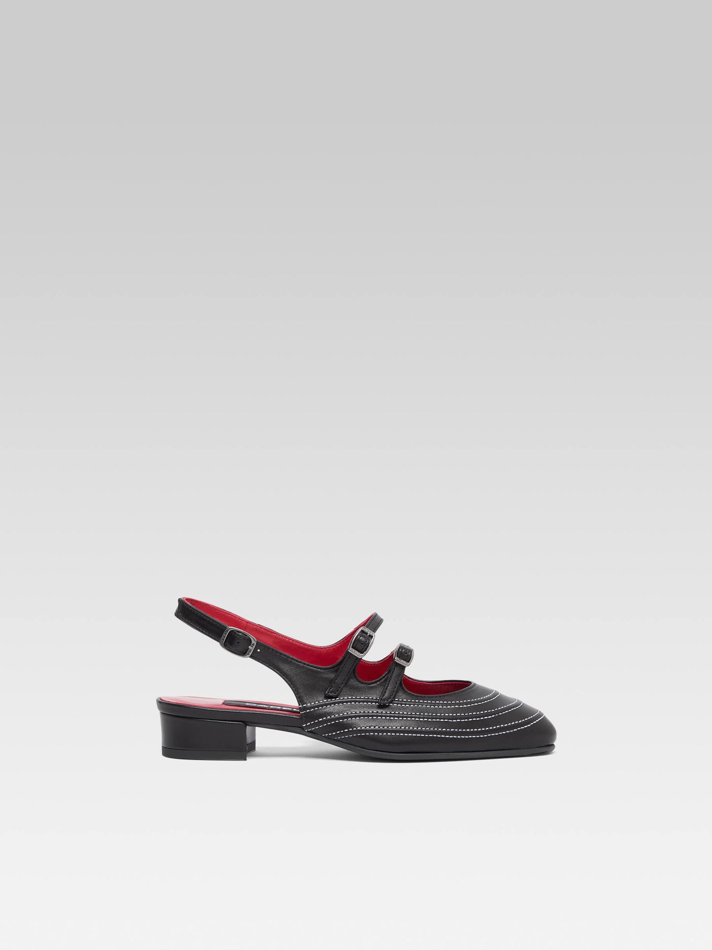 Peche Moto - Black leather slingback Mary Janes with stitching