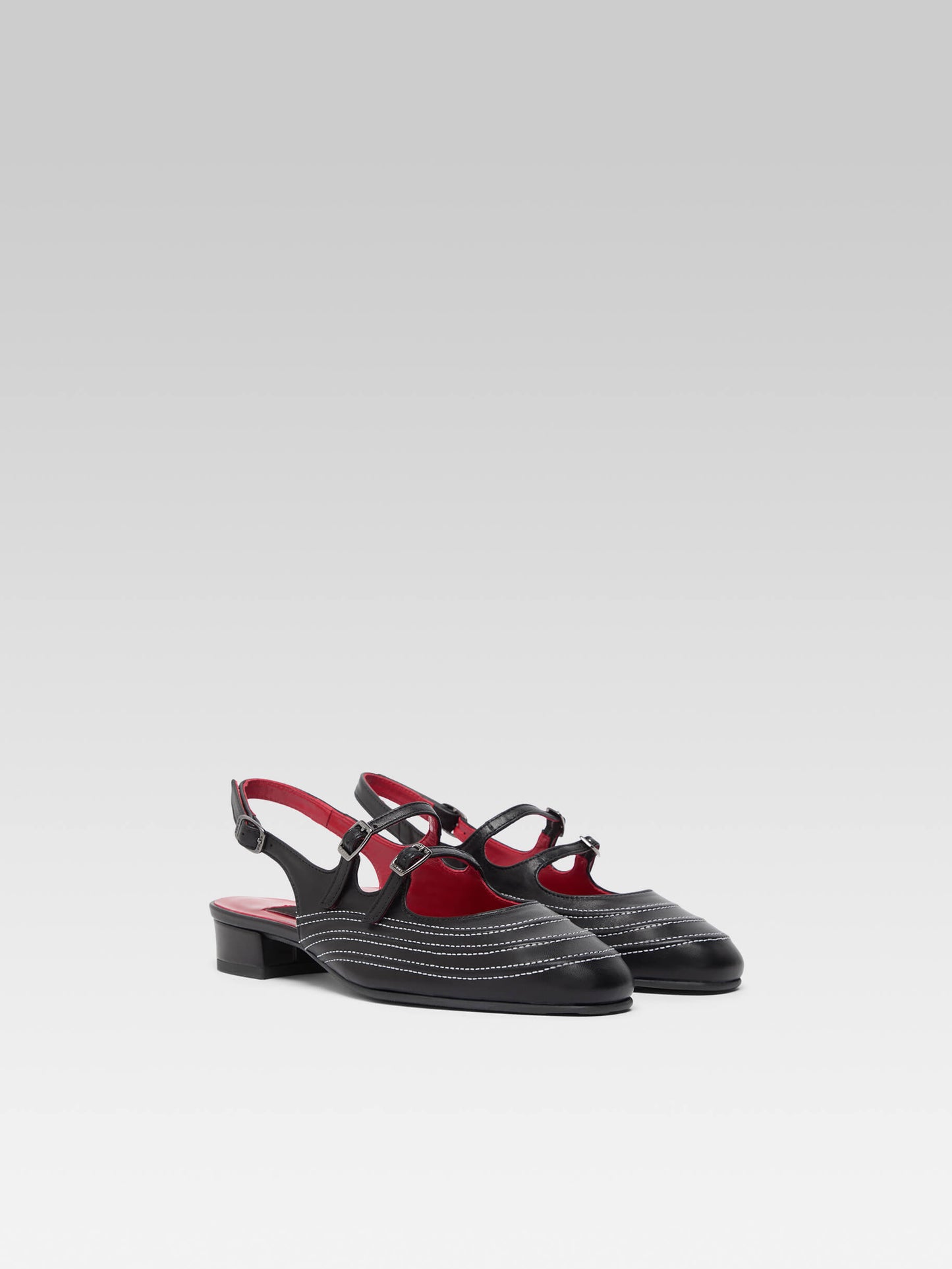 Peche Moto - Black leather slingback Mary Janes with stitching