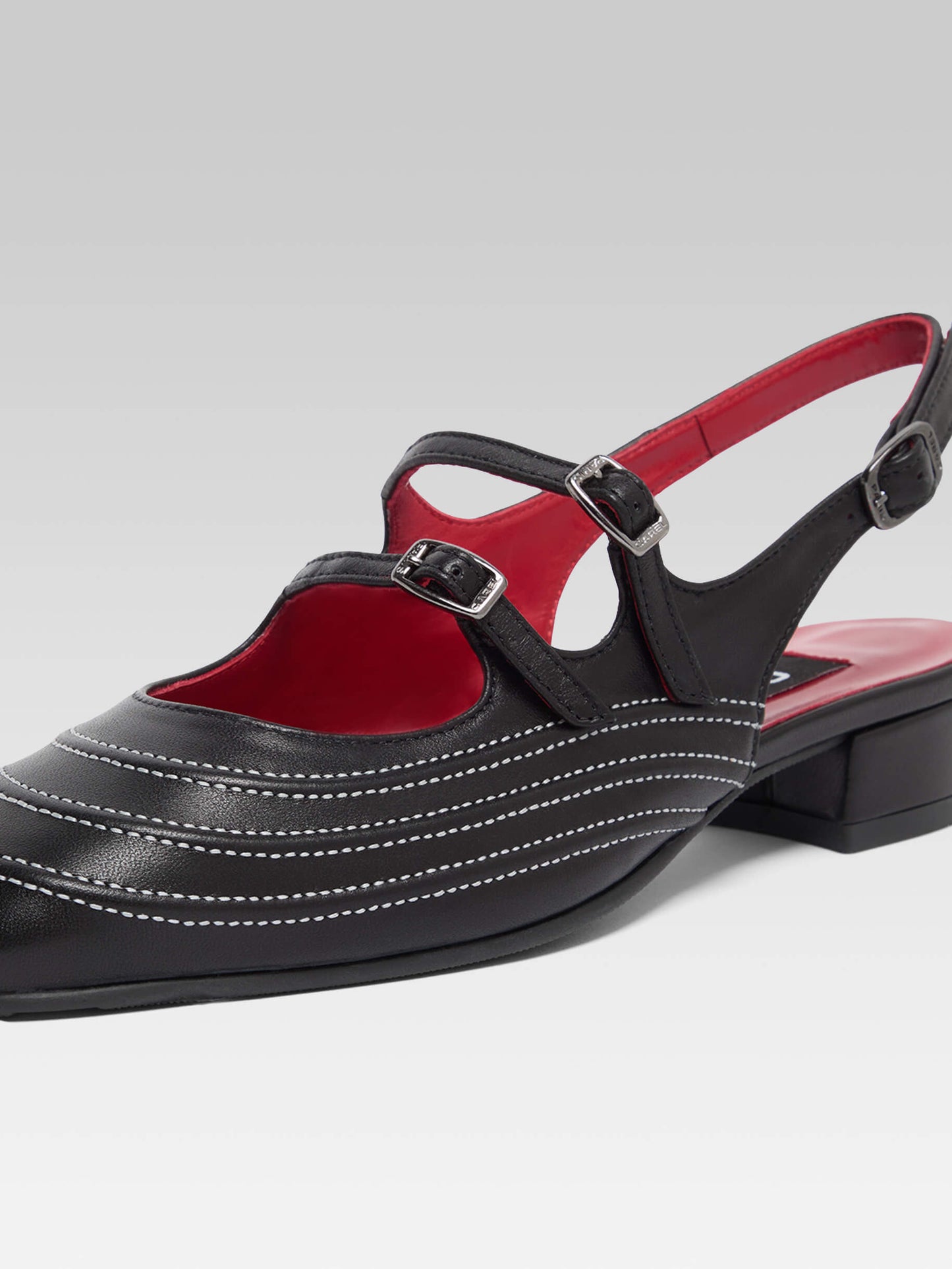 Peche Moto - Black leather slingback Mary Janes with stitching