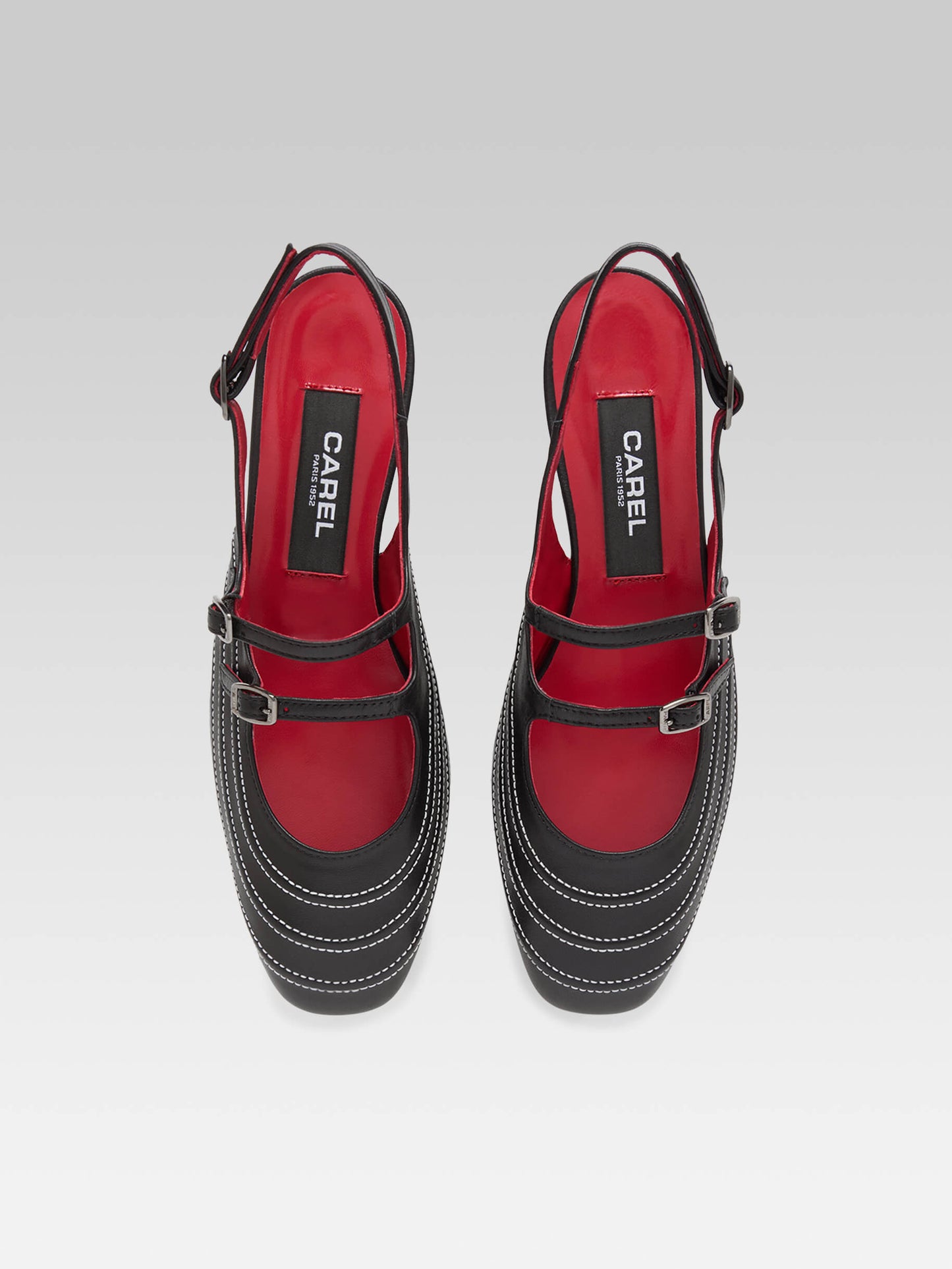 Peche Moto - Black leather slingback Mary Janes with stitching