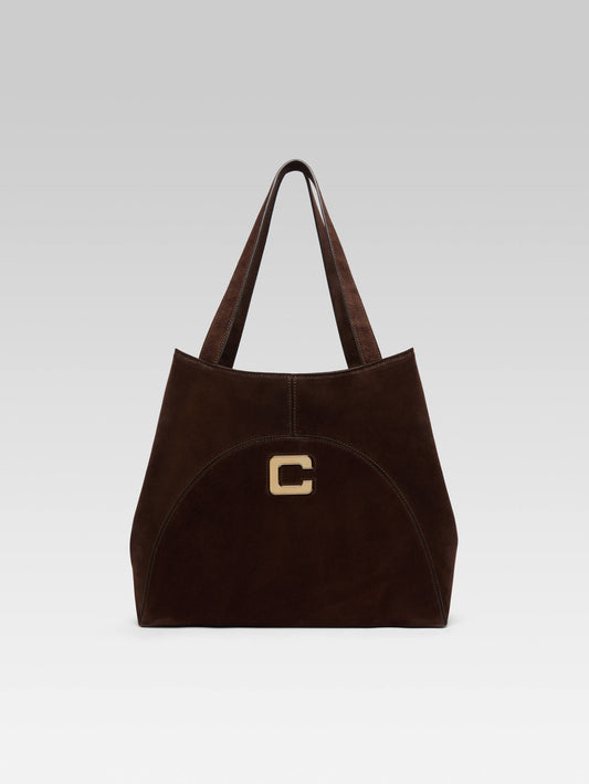 Clemenceau - Mocha brown suede leather tote bag
