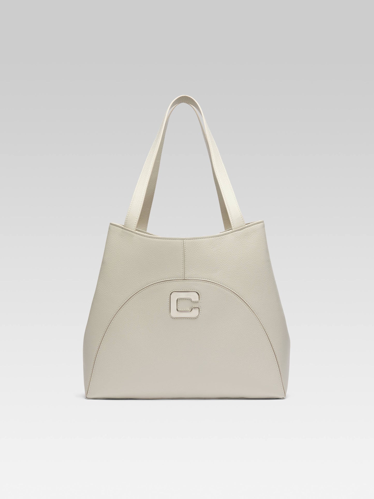 Clemenceau - Ivory grained leather tote bag