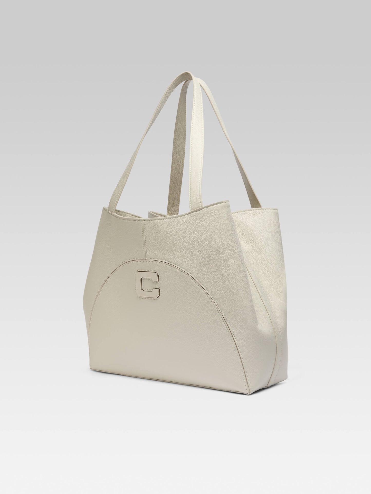 Clemenceau - Ivory grained leather tote bag