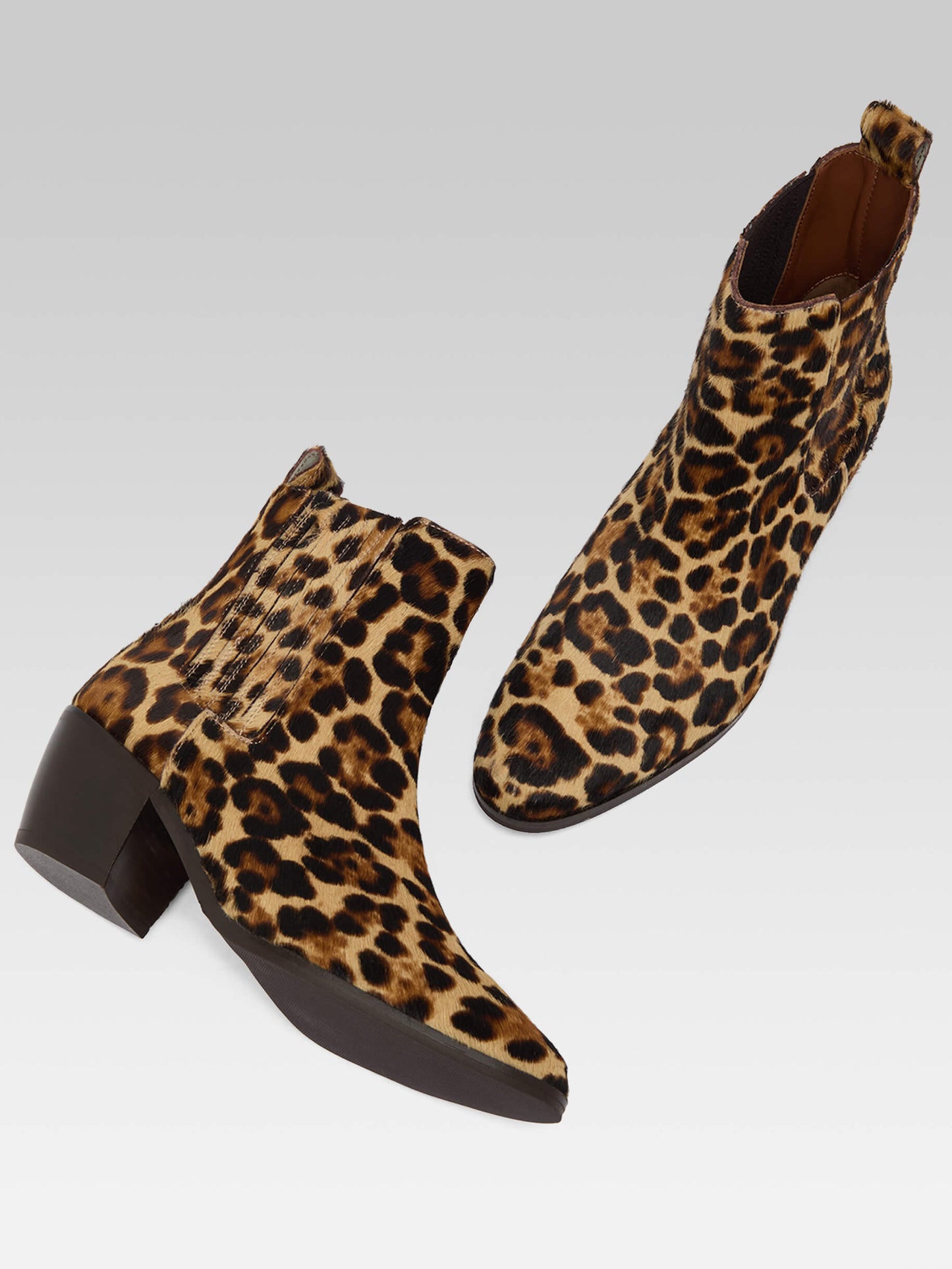 Memphis - Bottines cuir pony léopard marron