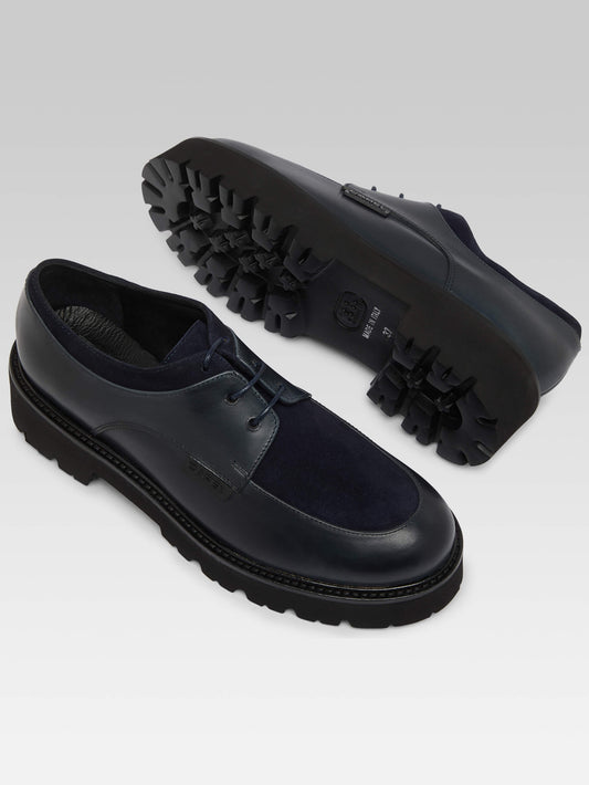 Azur - Navy blue leather and suede derbies - Image number 5